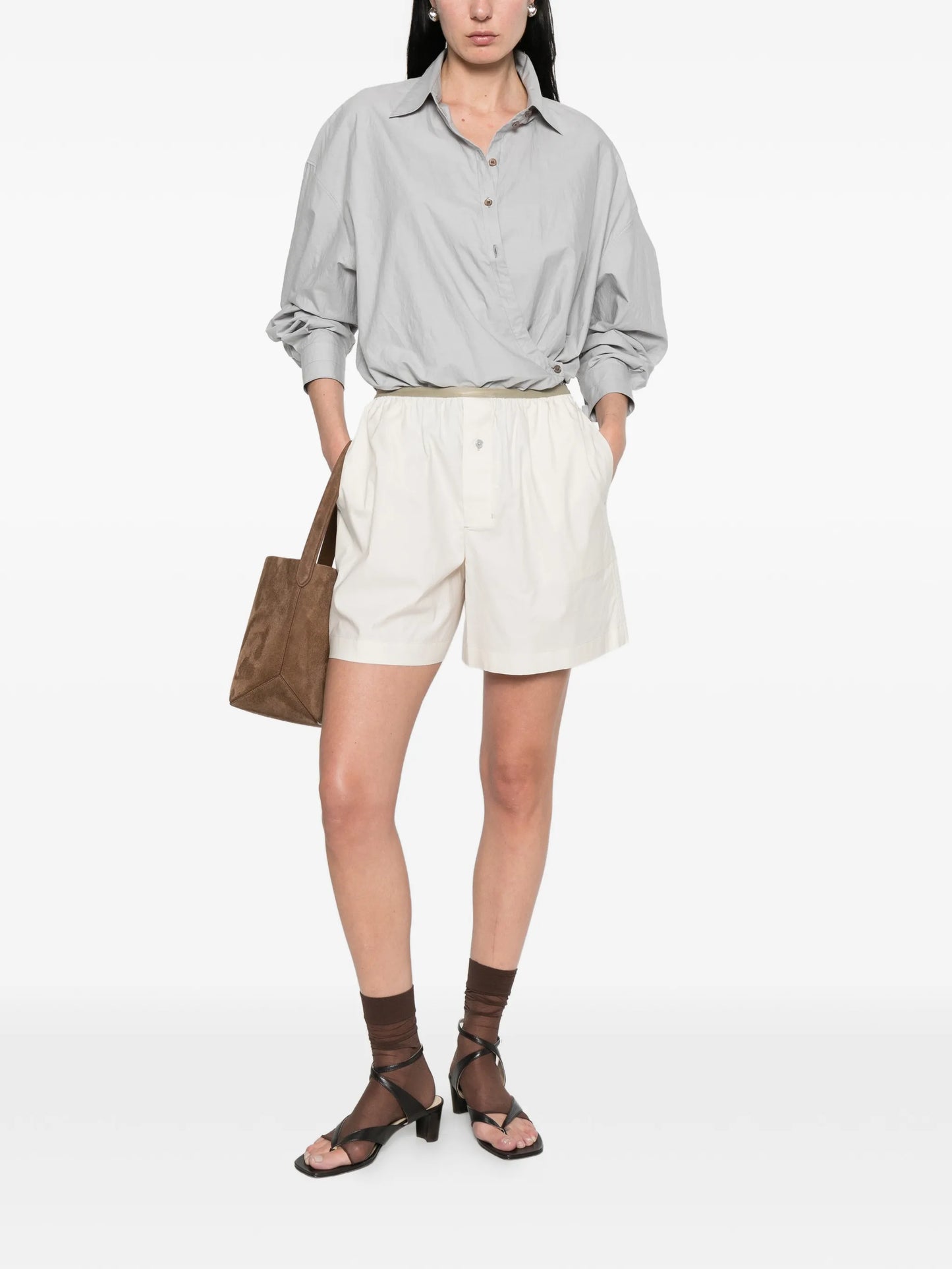 button-embellishment shorts