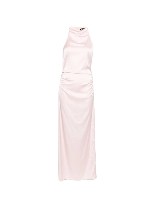 halterneck ruched maxi dress