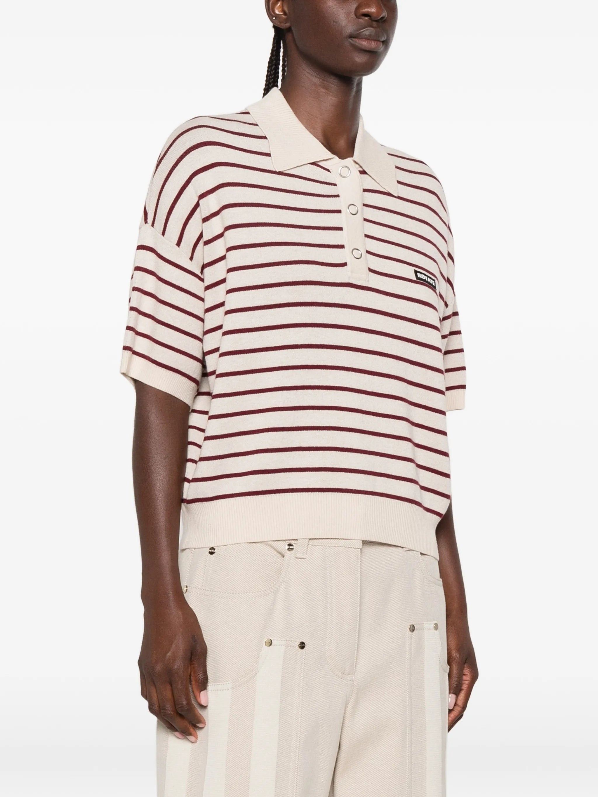 slinky knit polo striped beige