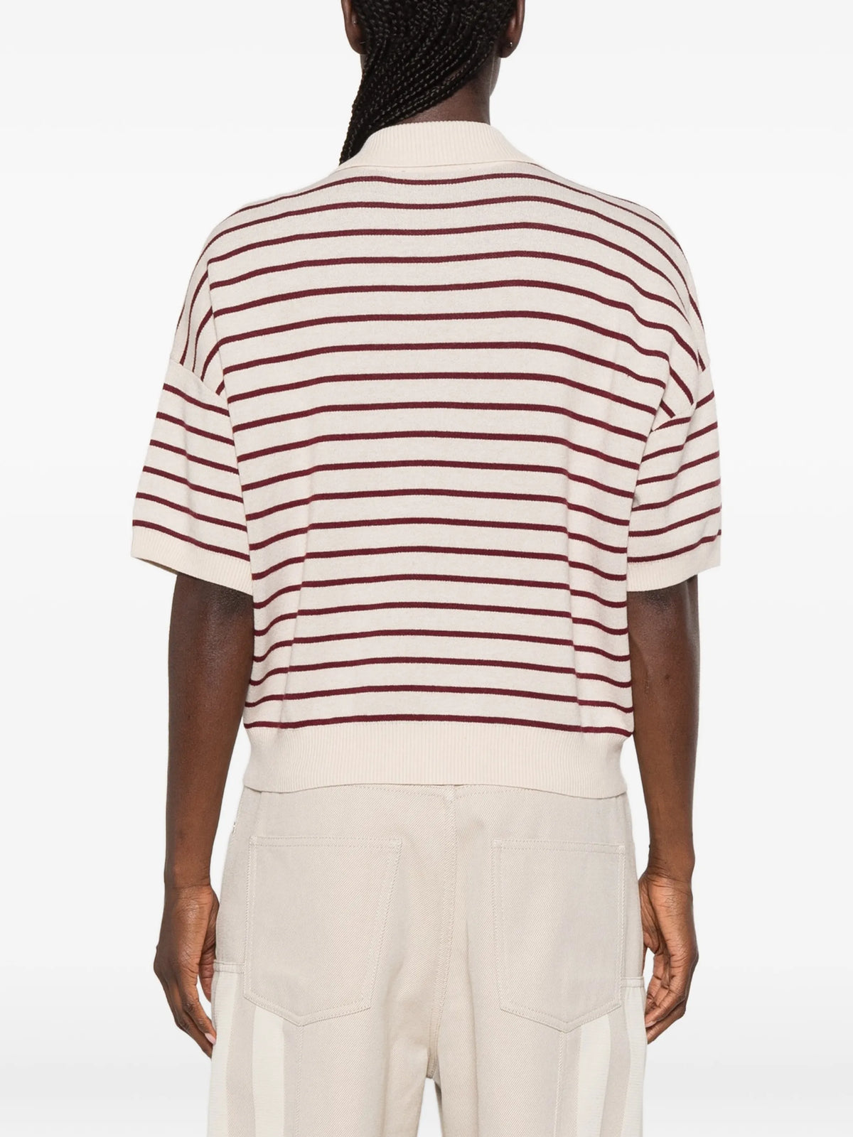 slinky knit polo striped beige