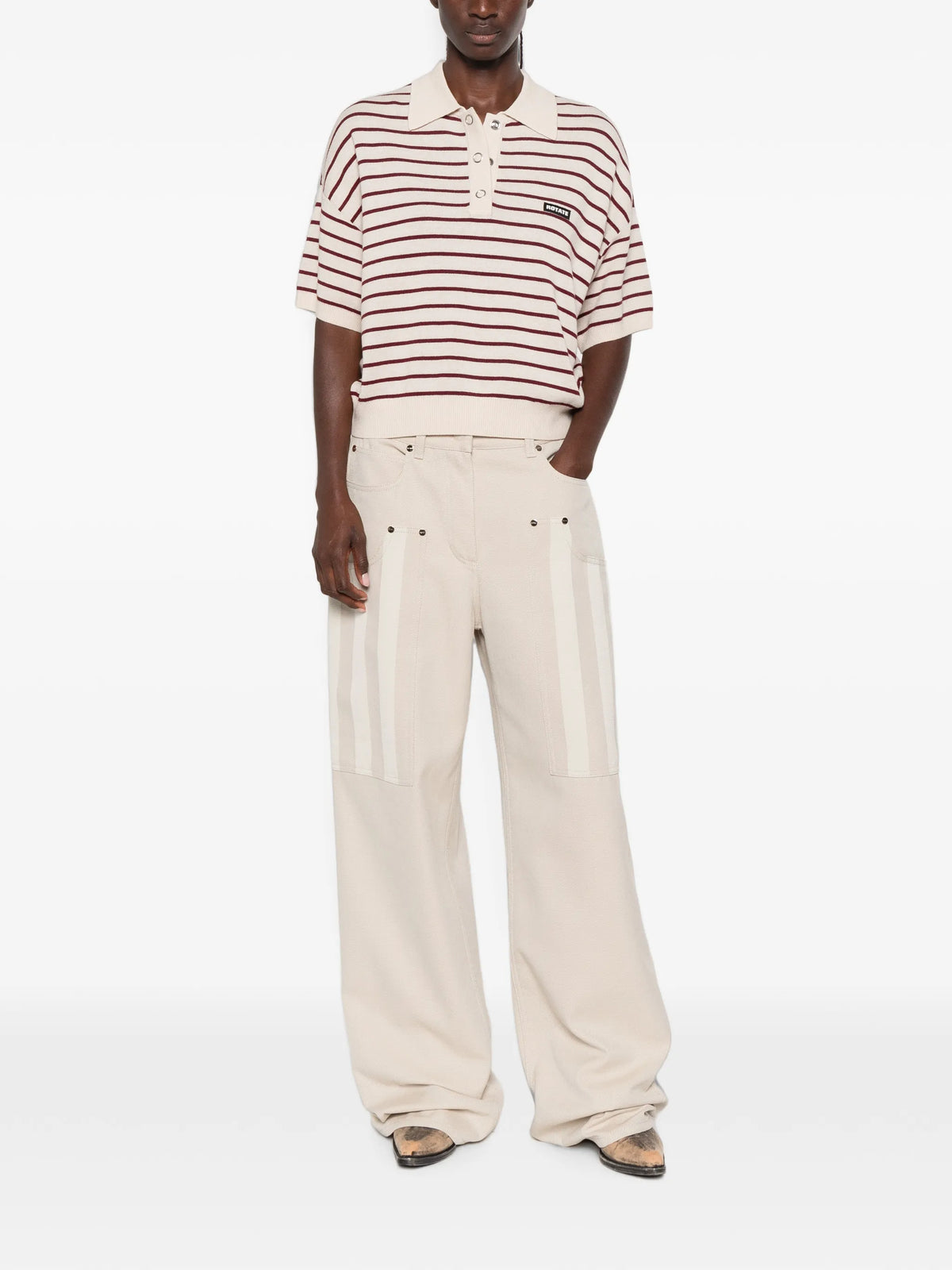slinky knit polo striped beige