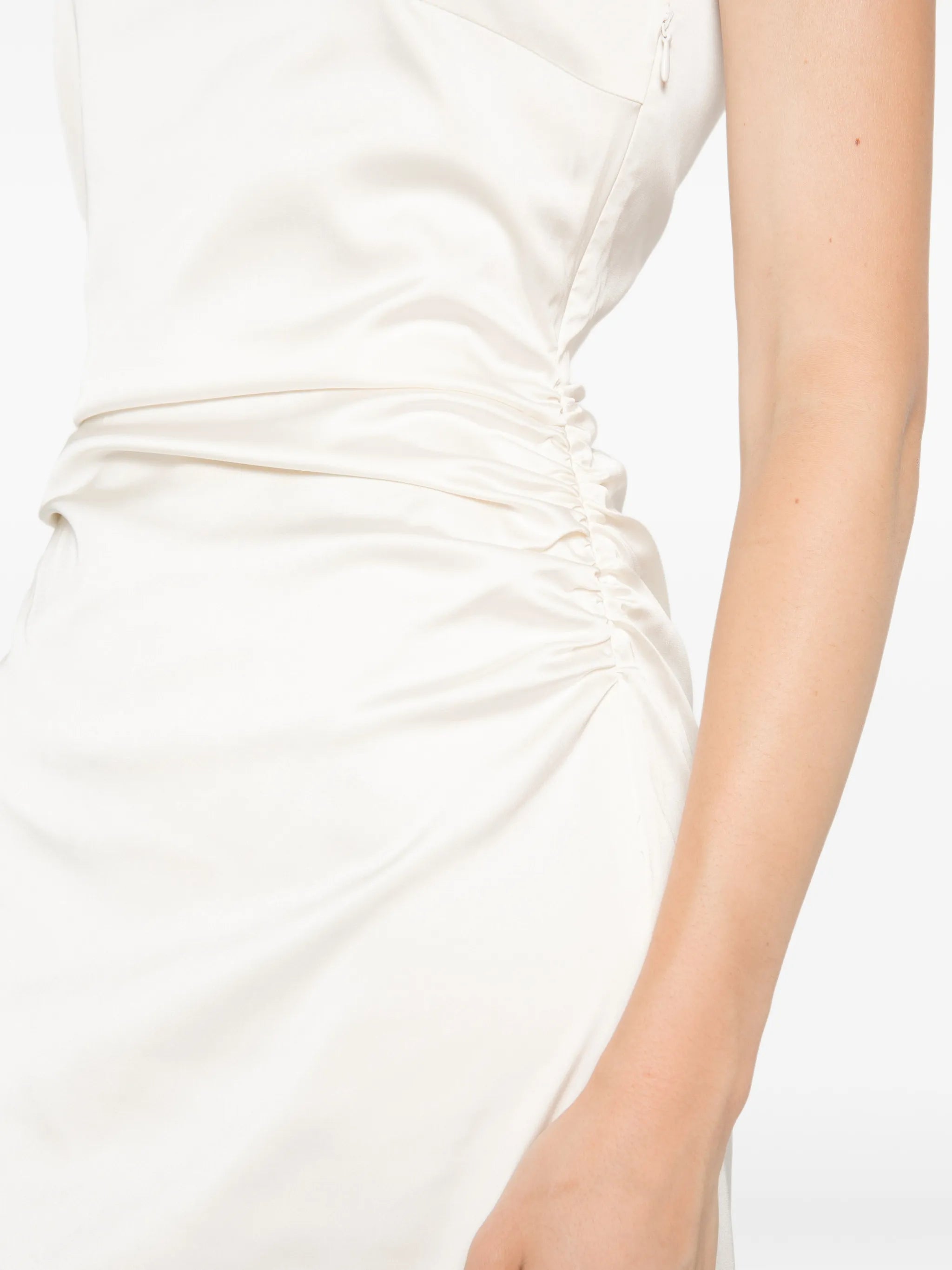 lace-trim ruched maxi dress