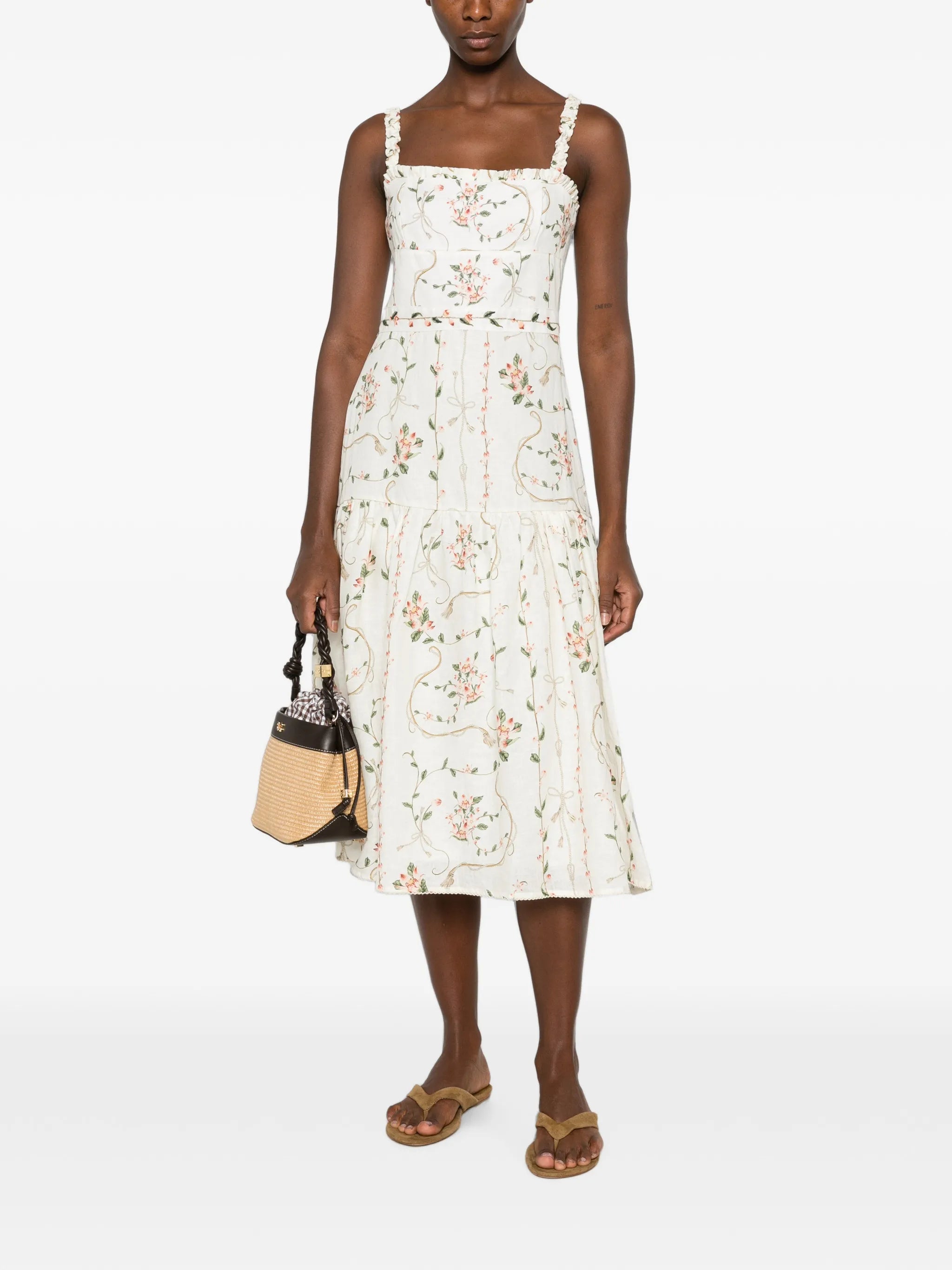 Nispero floral-print linen dress