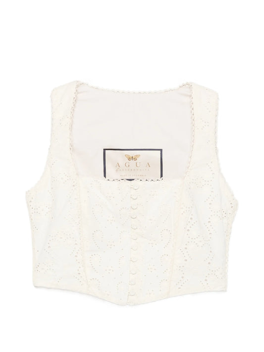 Cornalina eyelet-embroidered crop top