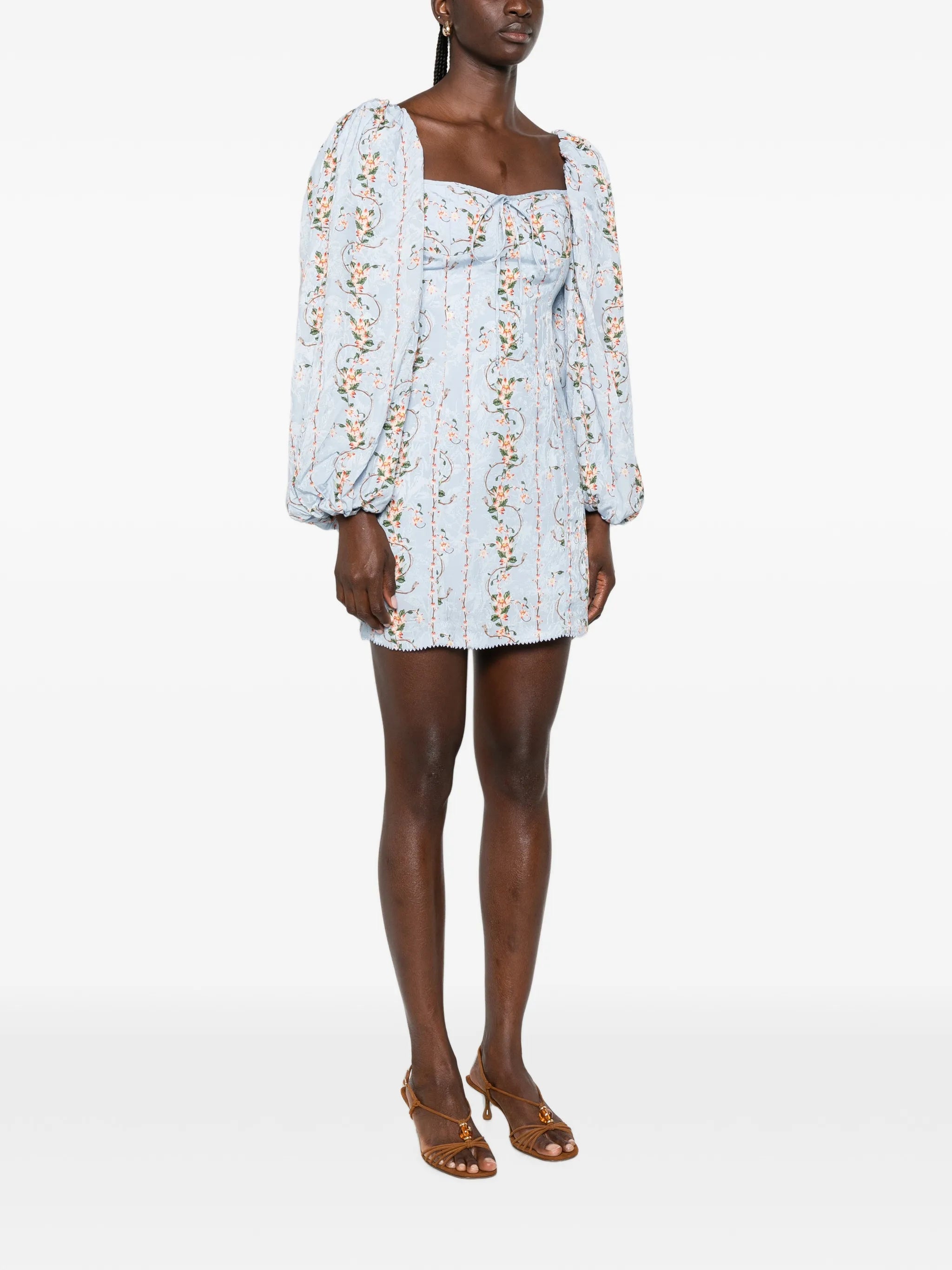 Lorena floral-jacquard mini dress