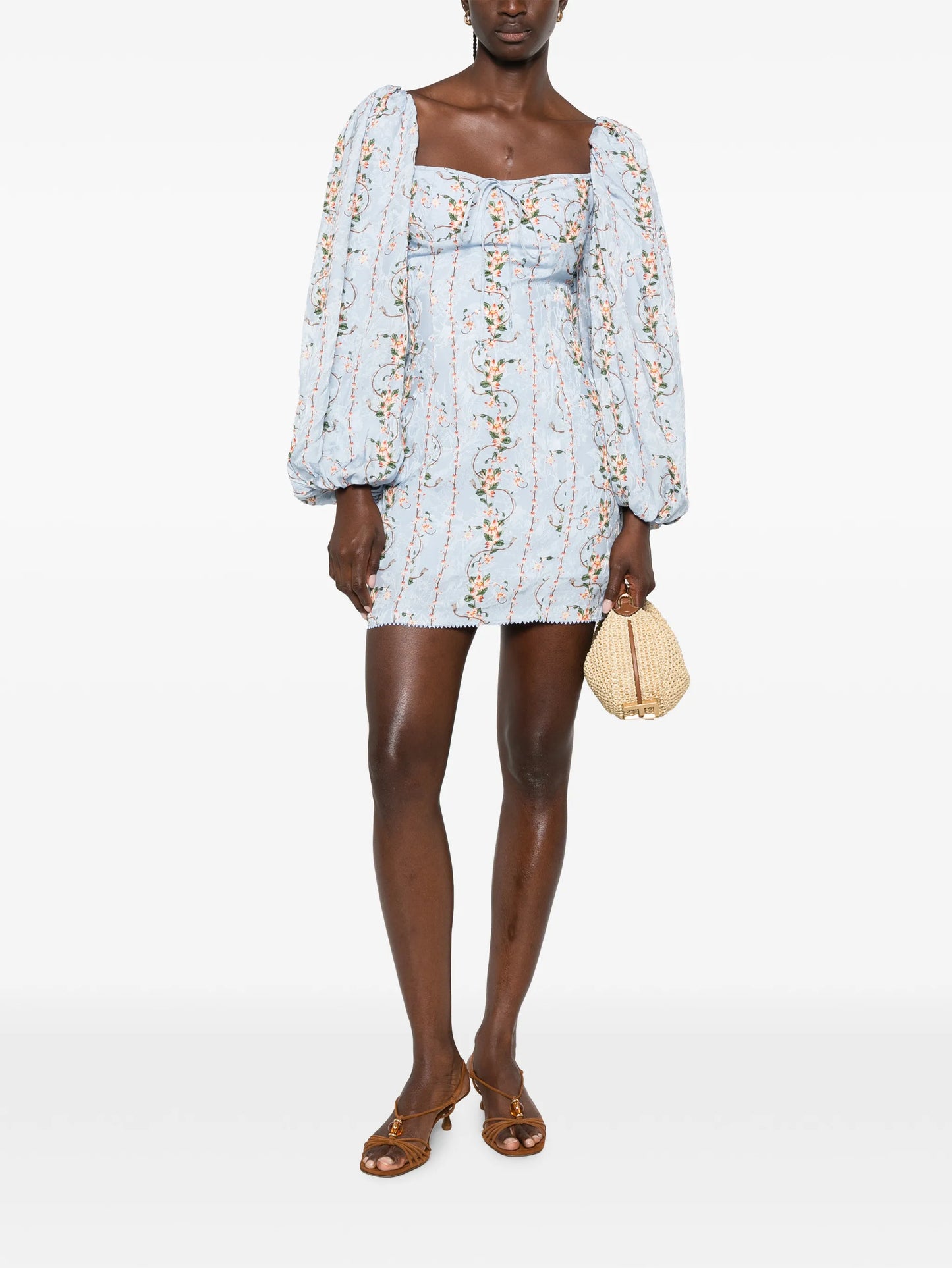 Lorena floral-jacquard mini dress