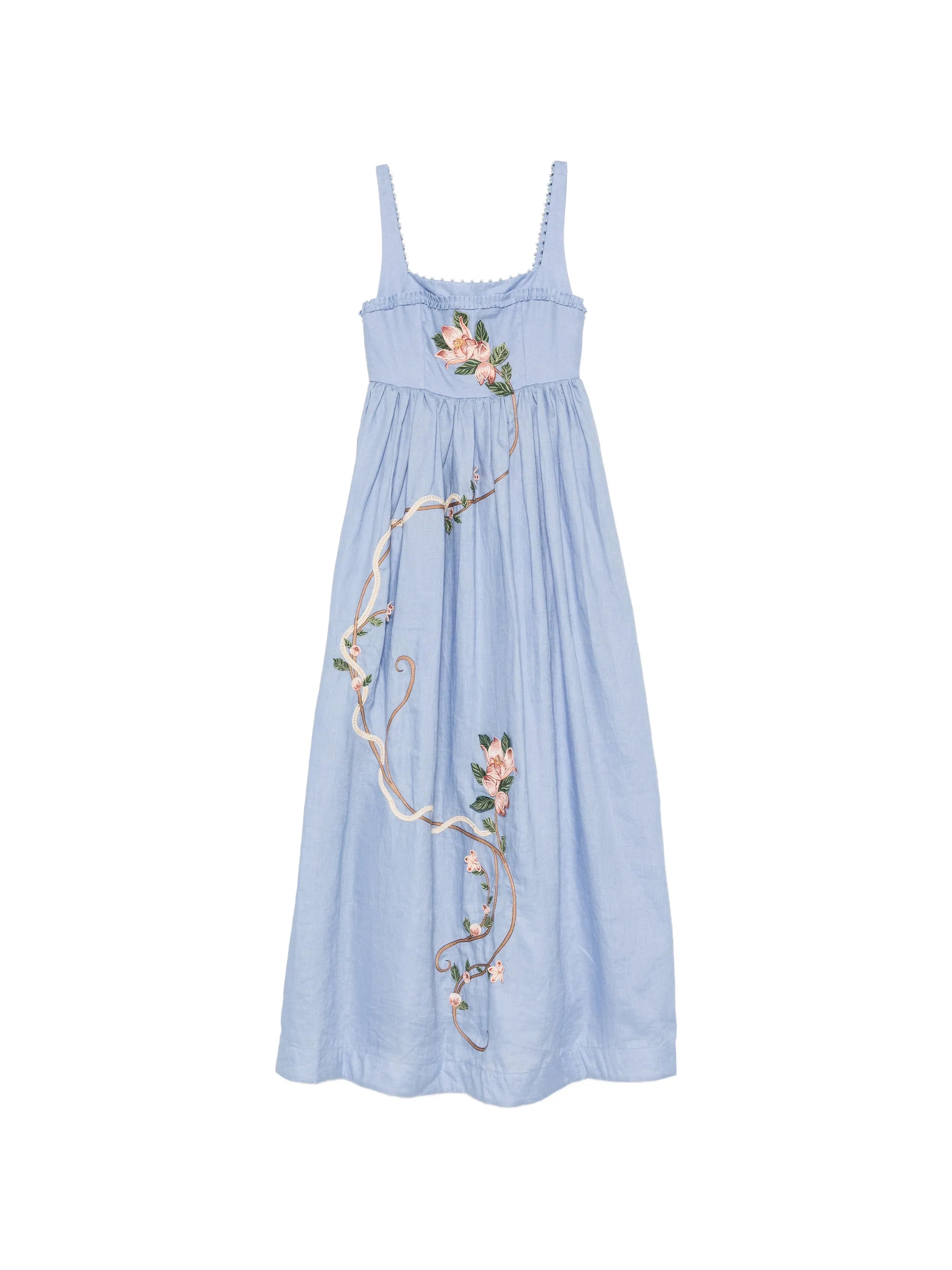Barbara floral-embroidered linen maxi dress