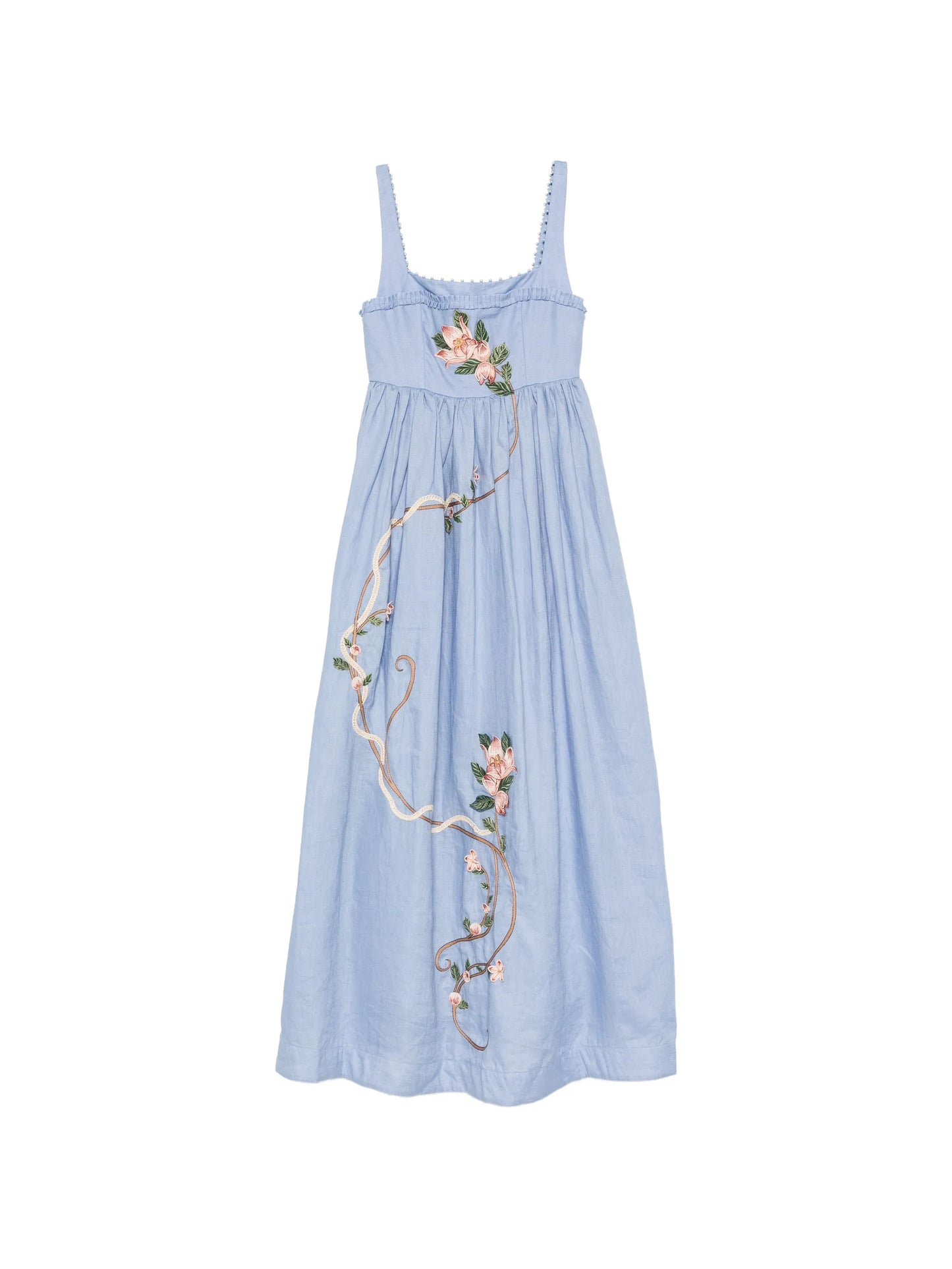 Barbara floral-embroidered linen maxi dress
