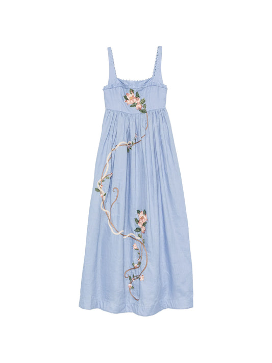 Barbara floral-embroidered linen maxi dress