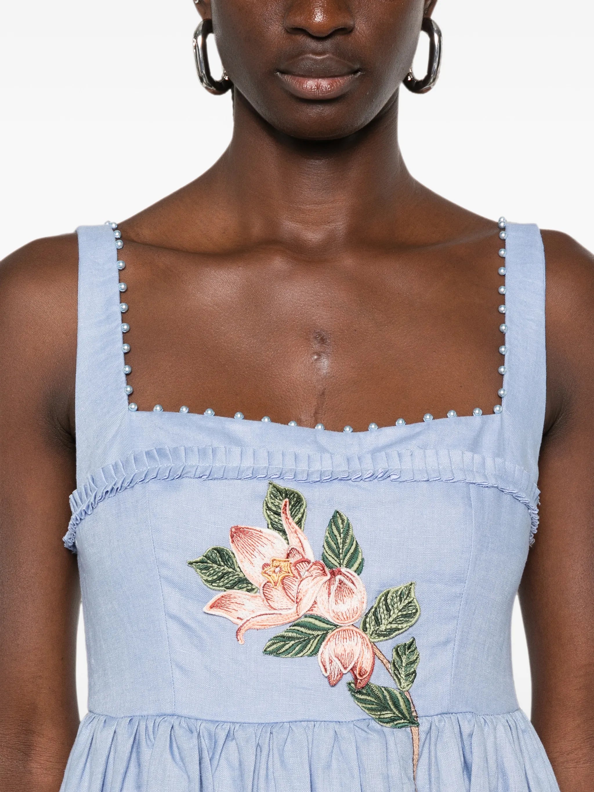 Barbara floral-embroidered linen maxi dress