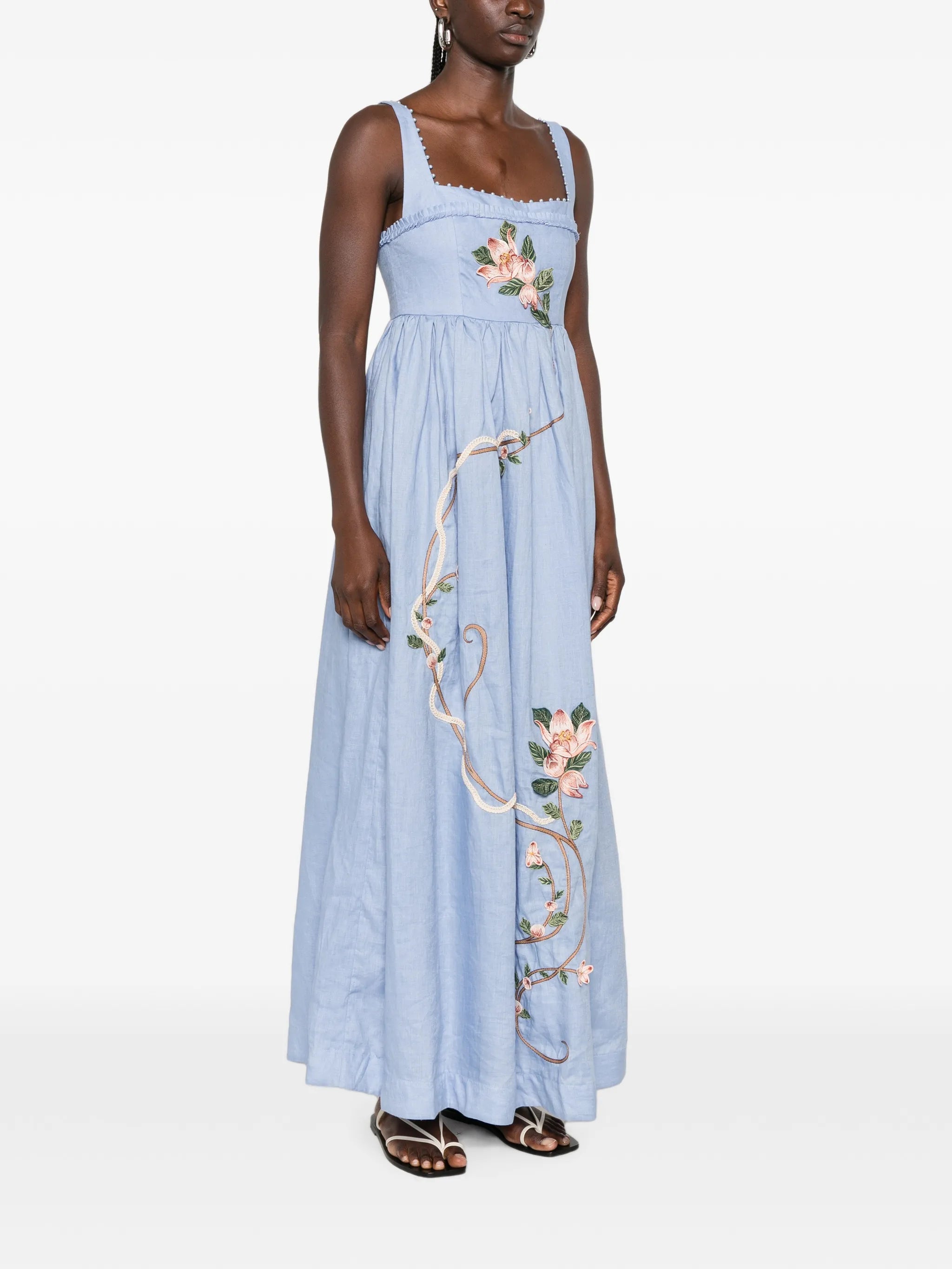 Barbara floral-embroidered linen maxi dress
