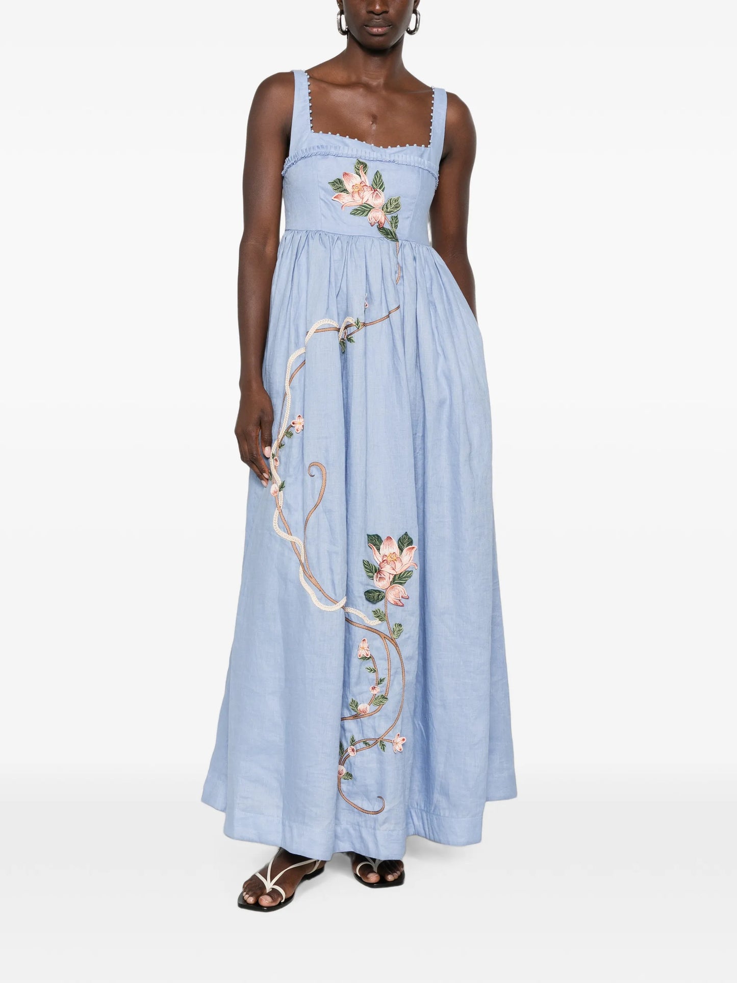 Barbara floral-embroidered linen maxi dress