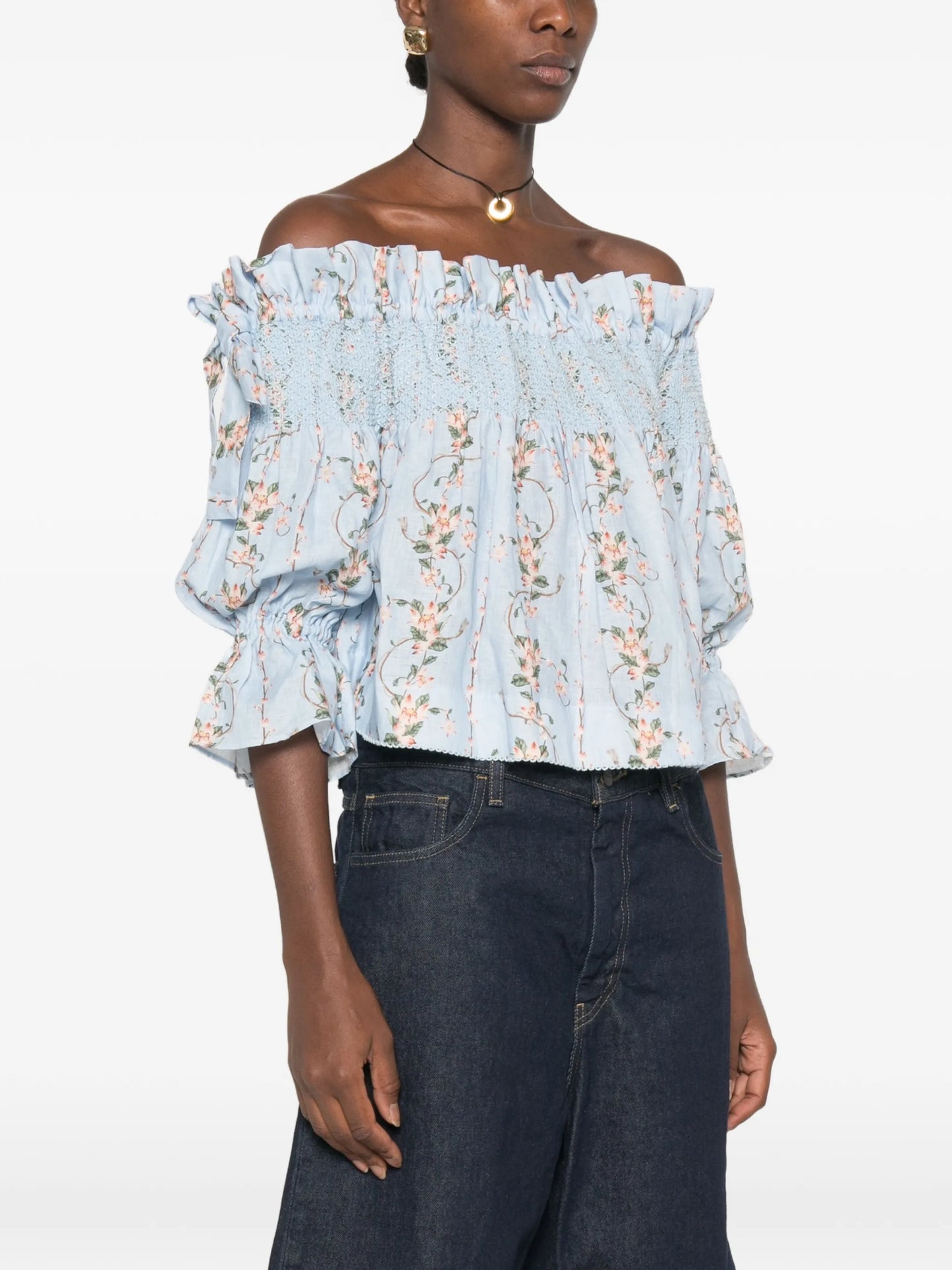 Isla Navegante floral-print ruffled top