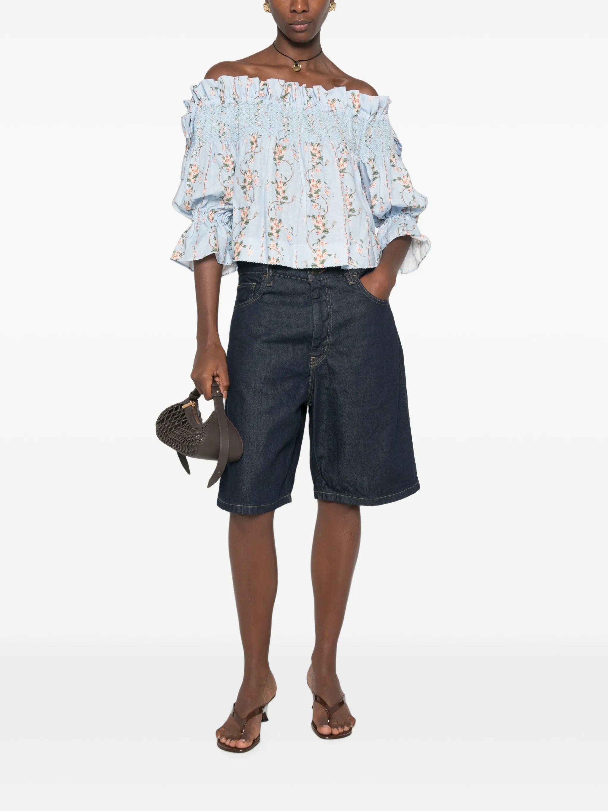 Isla Navegante floral-print ruffled top