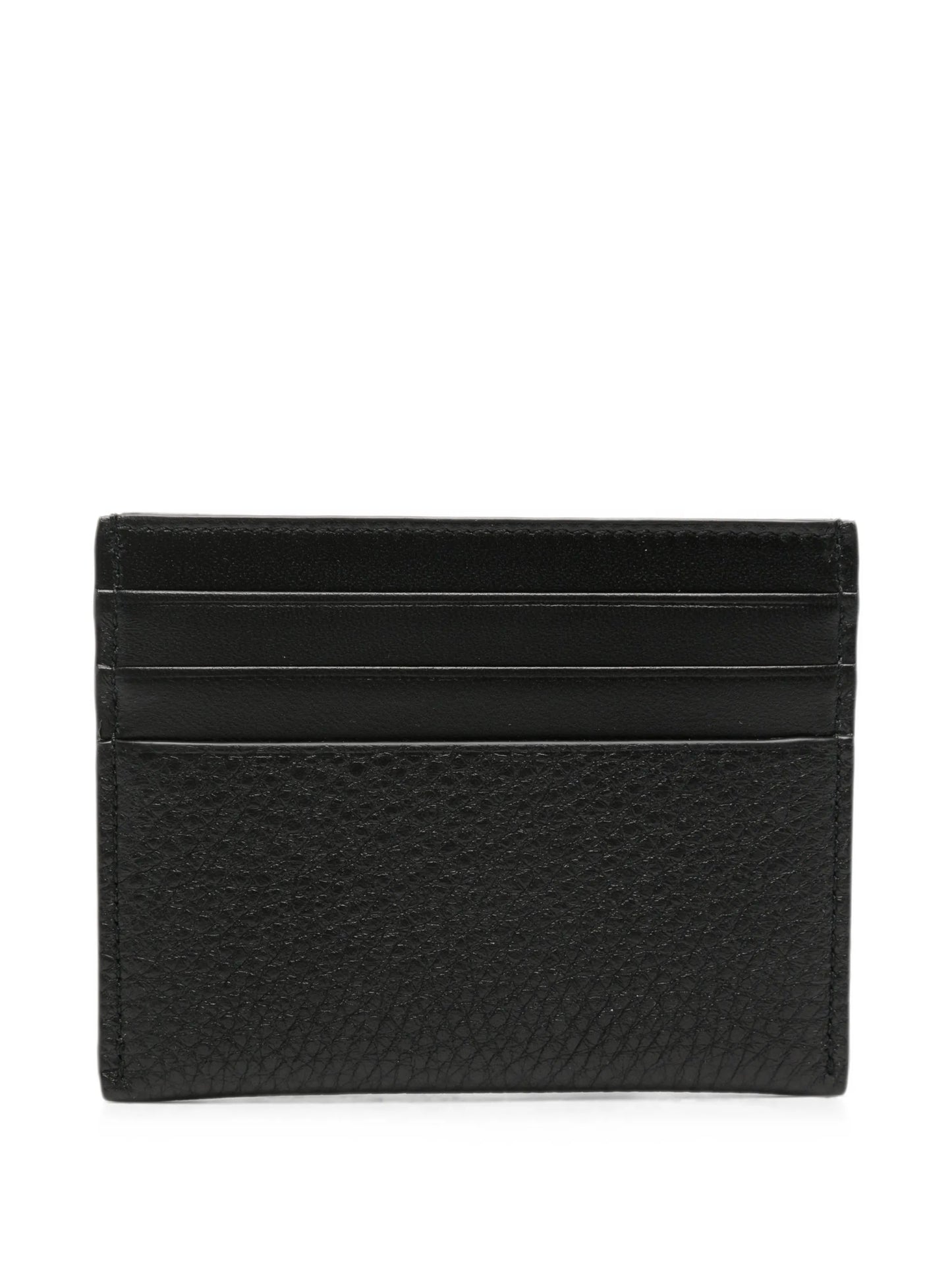 logo-print grained leather card holder