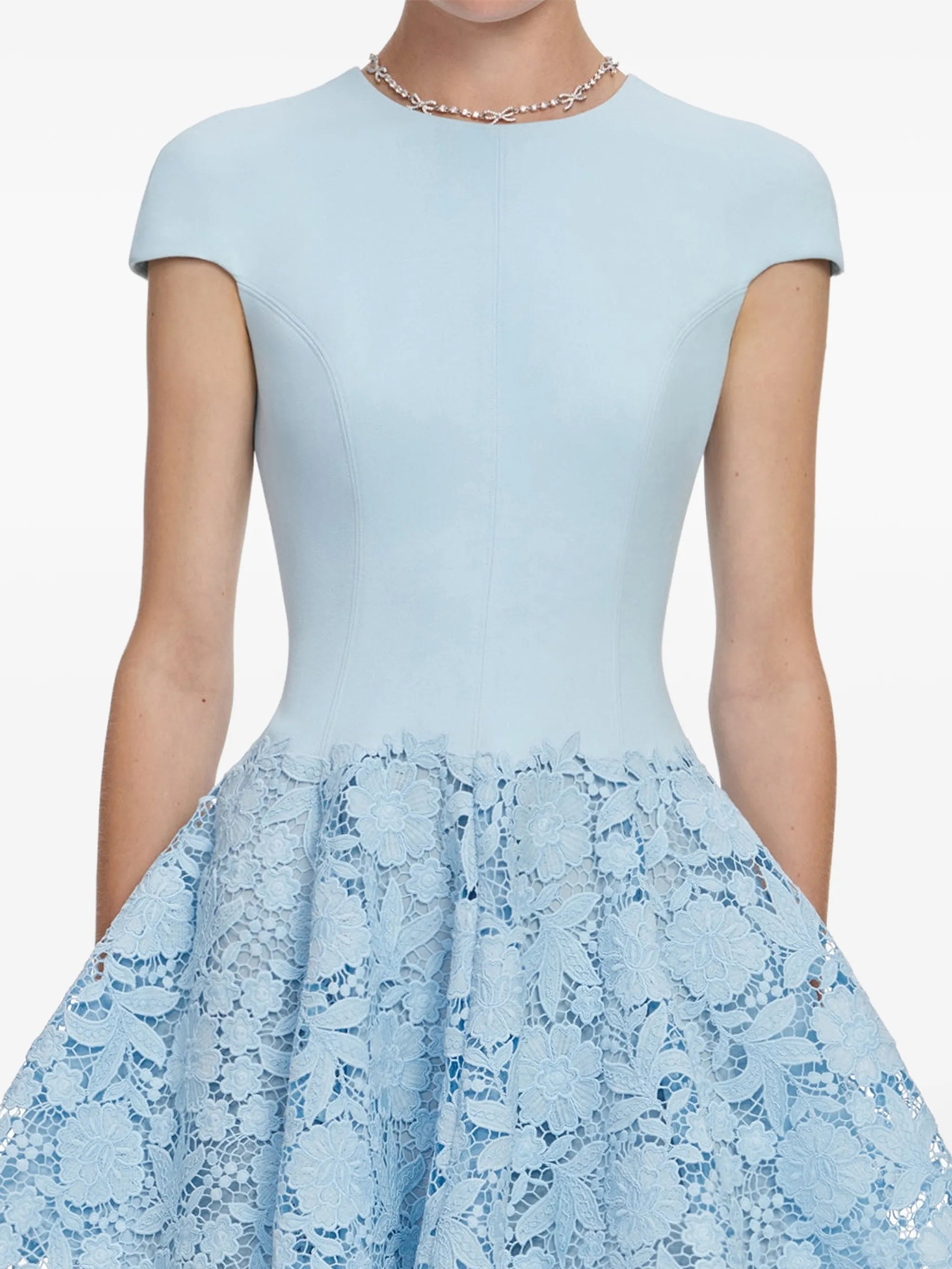 embroidered laced mini dress