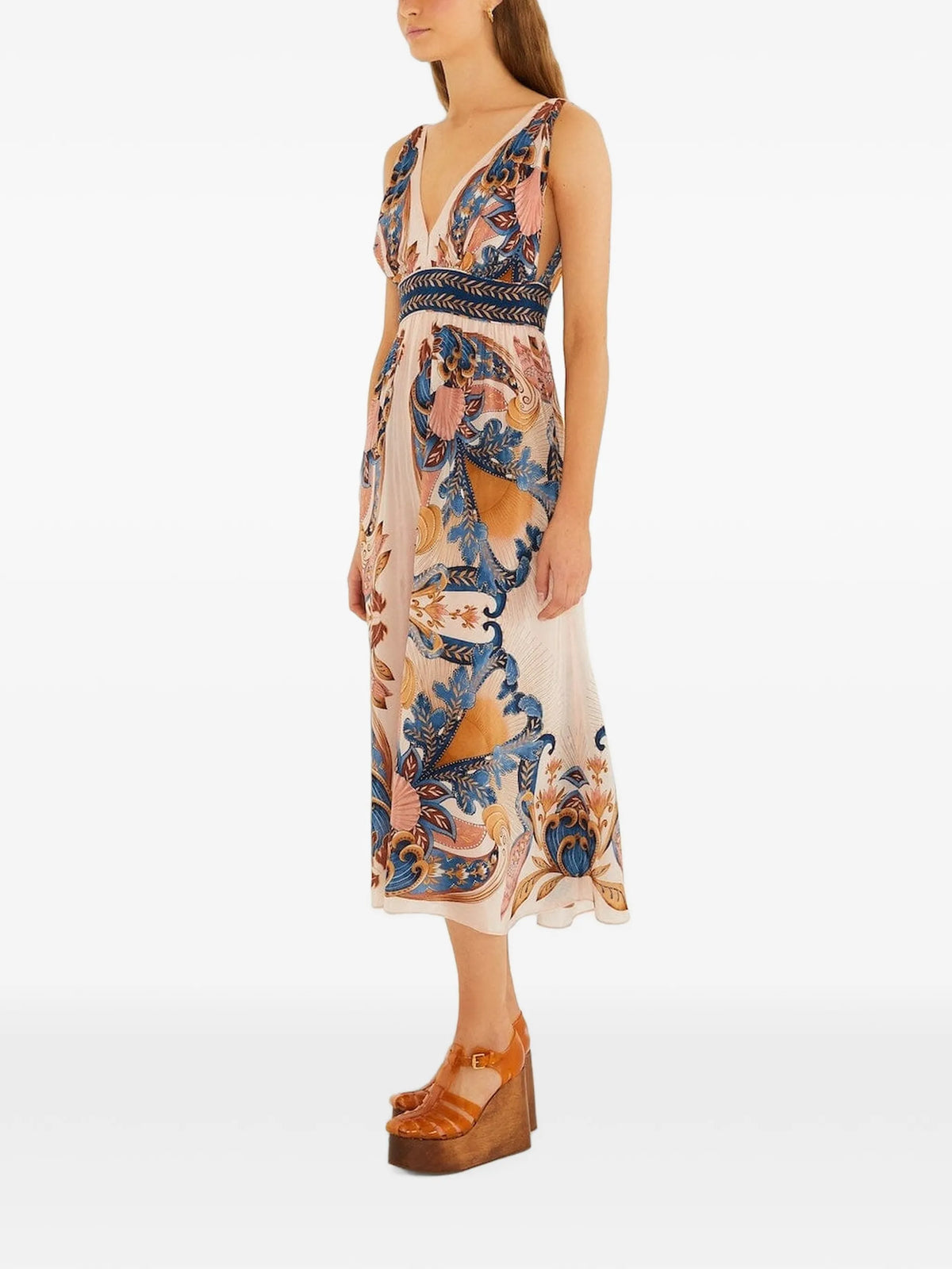 garden scarf V-neck midi dress