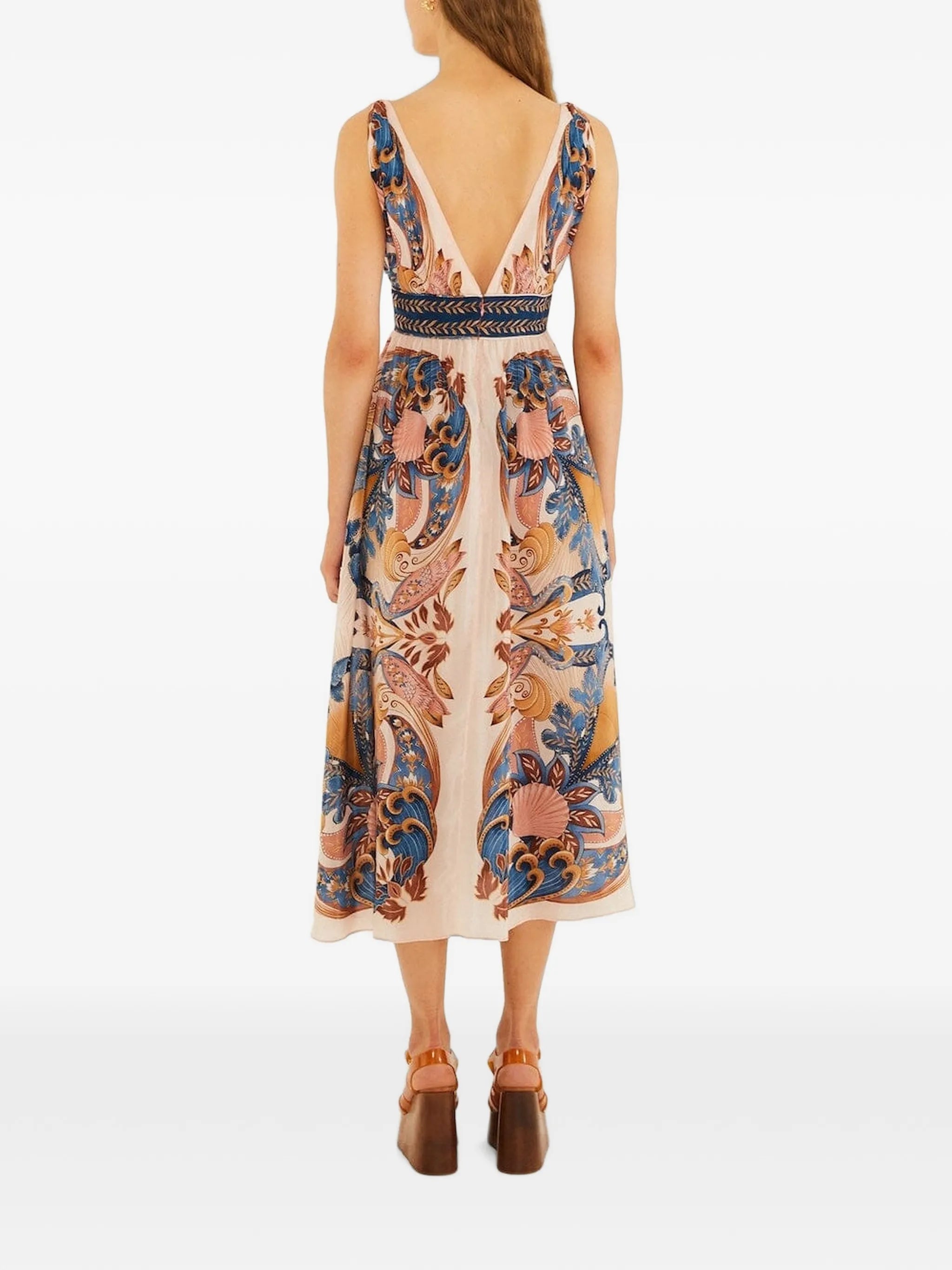 garden scarf V-neck midi dress