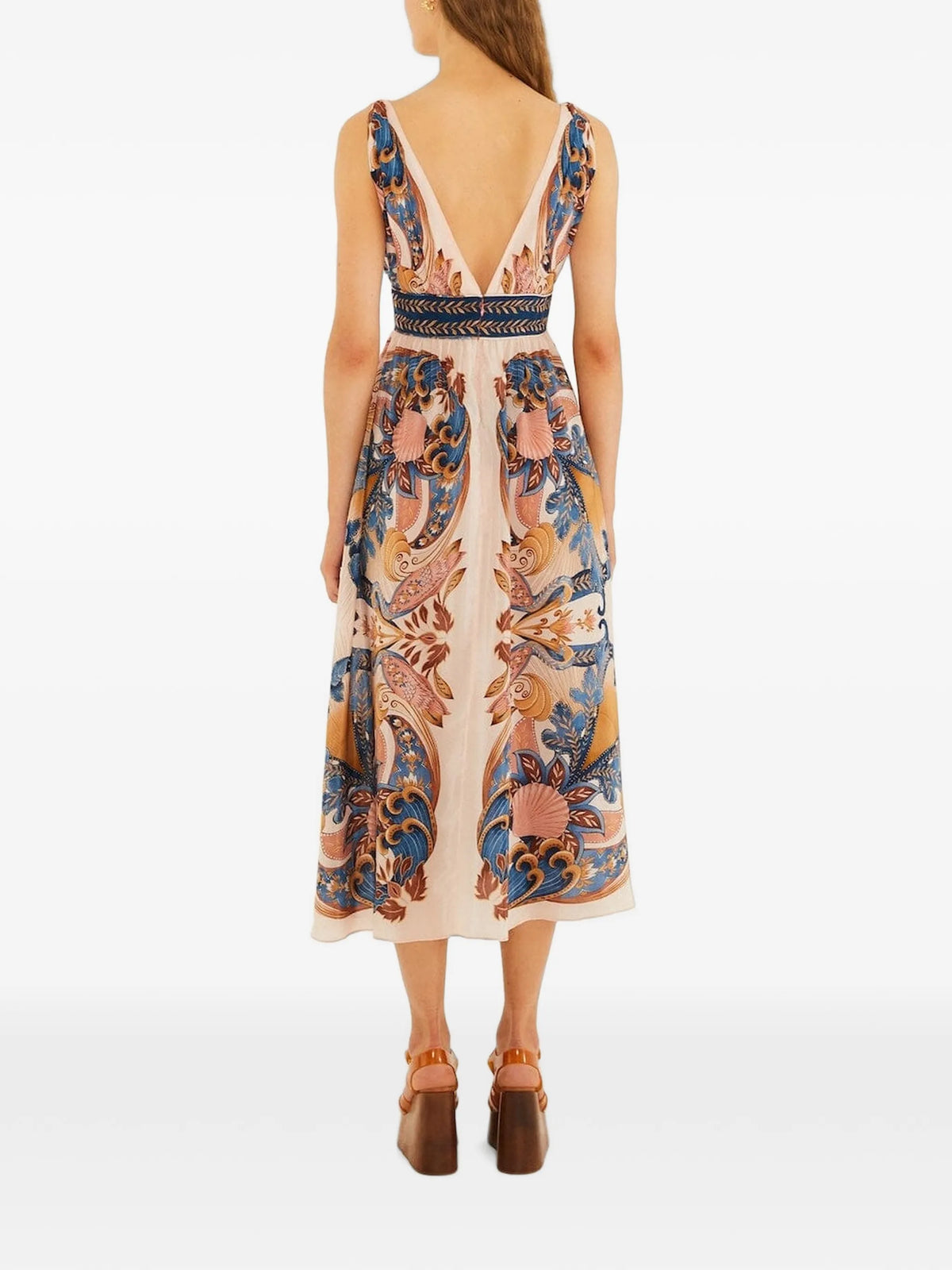 garden scarf V-neck midi dress