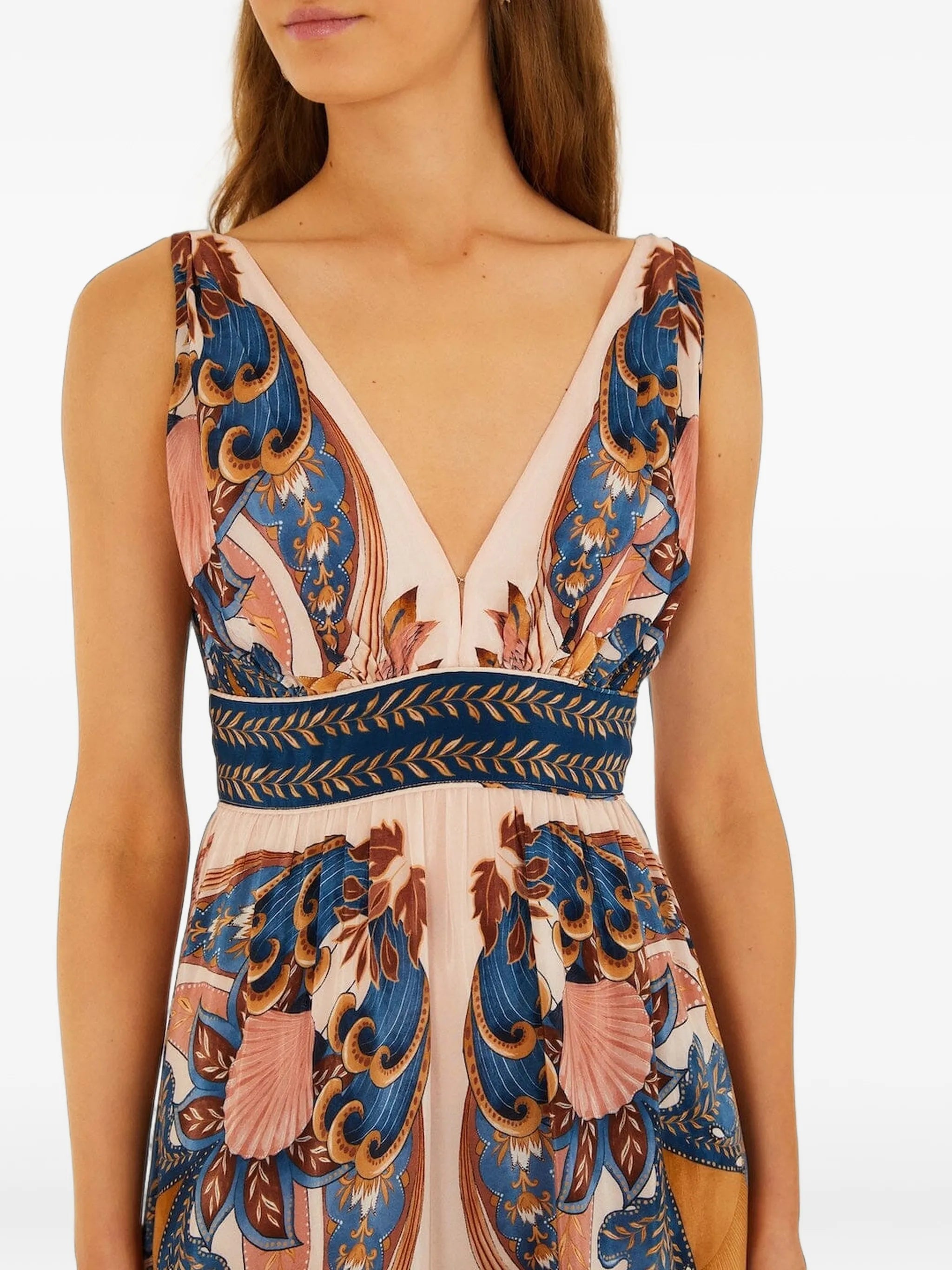 garden scarf V-neck midi dress