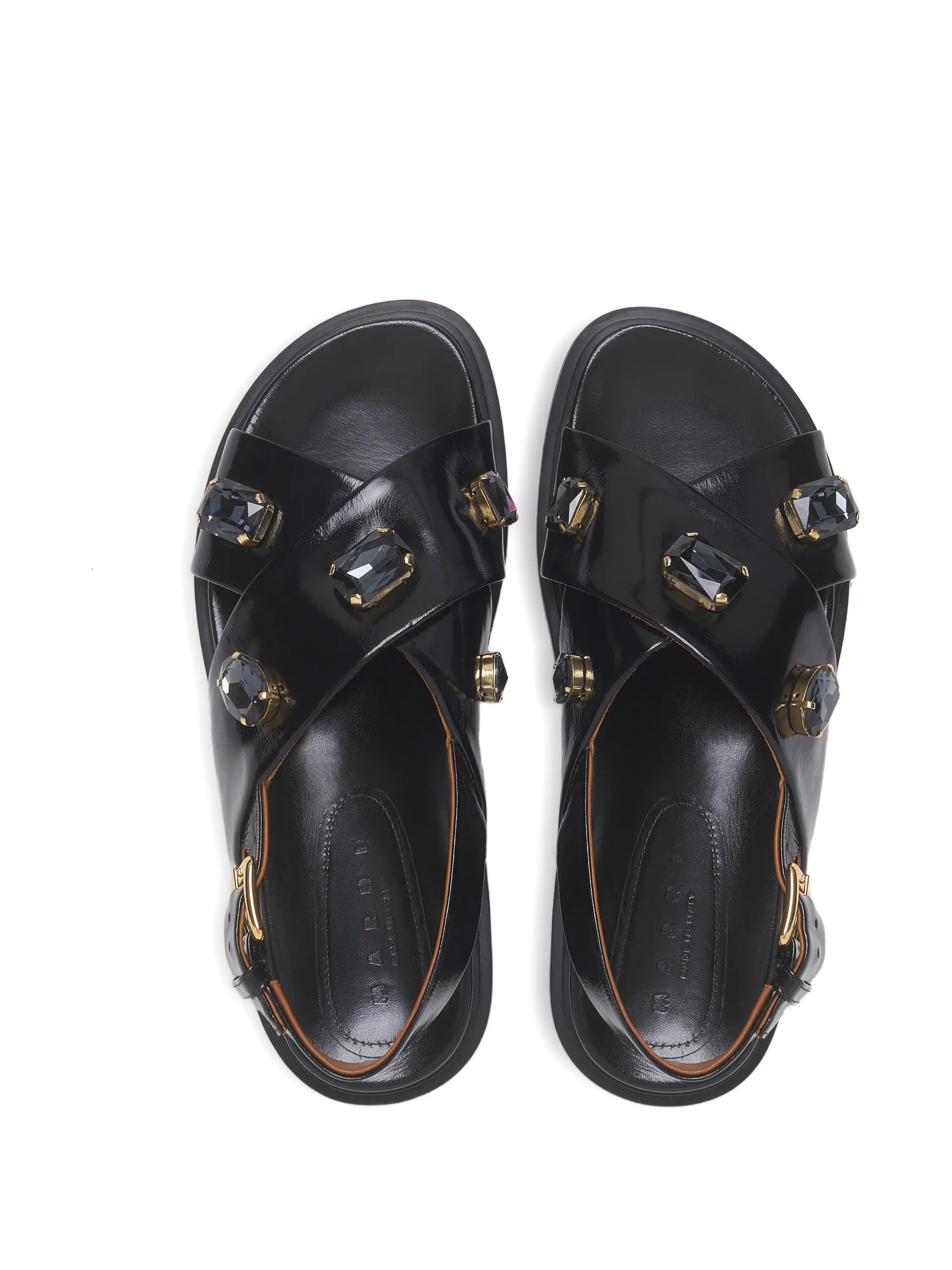 crisscross crystal ovine leather sandals