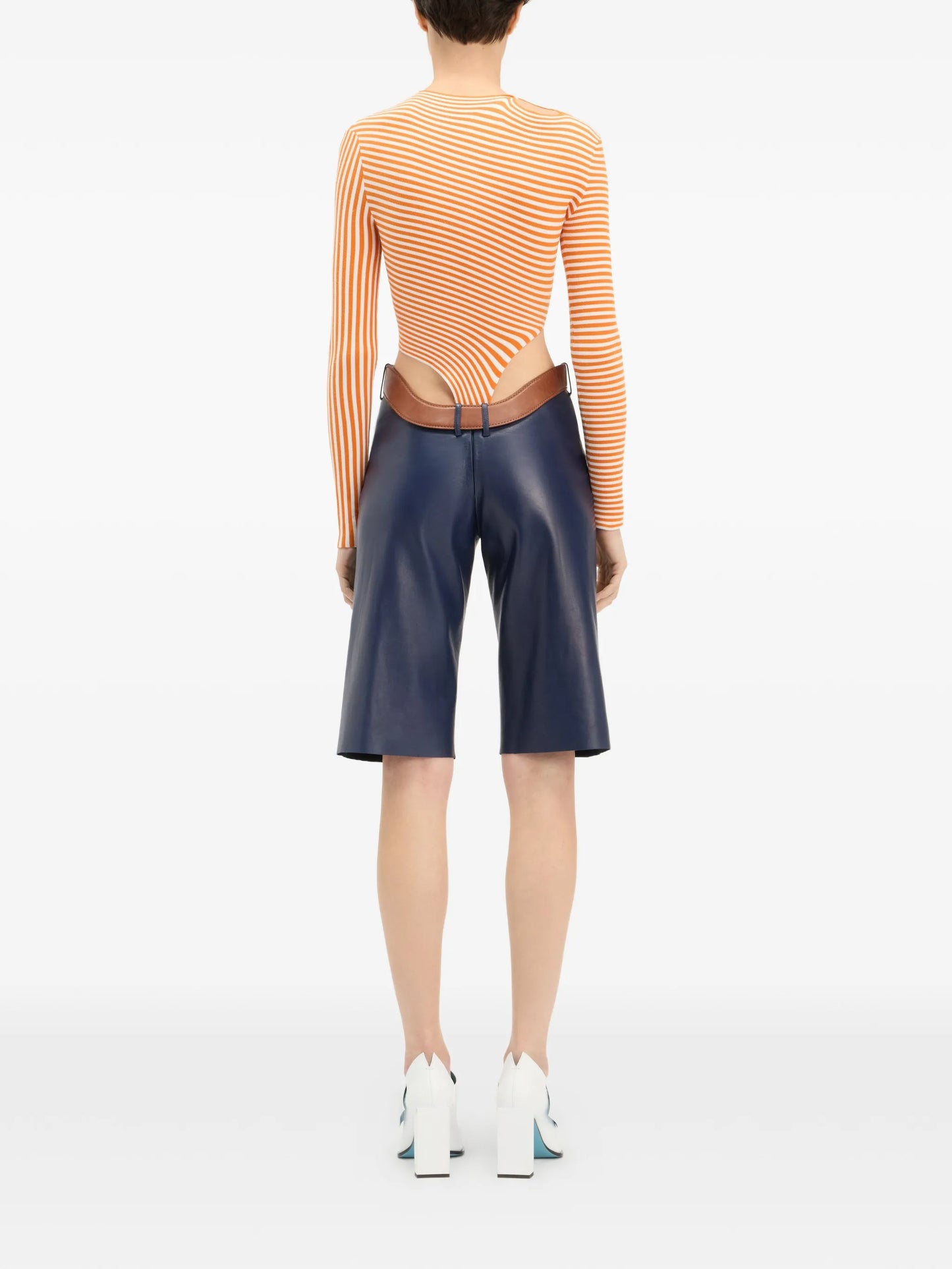 striped asymmetric bodysuit