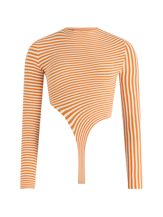 striped asymmetric bodysuit