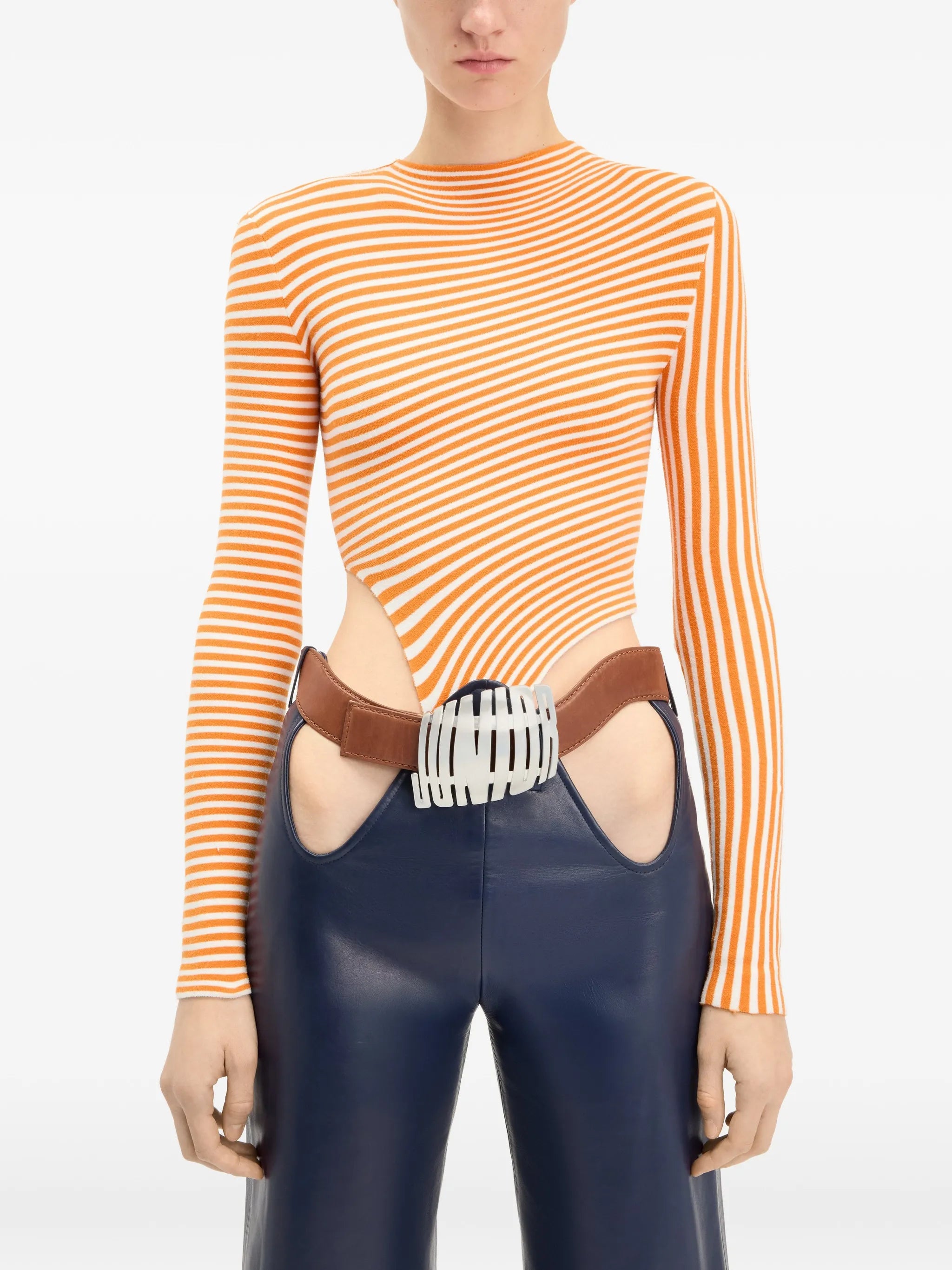 striped asymmetric bodysuit