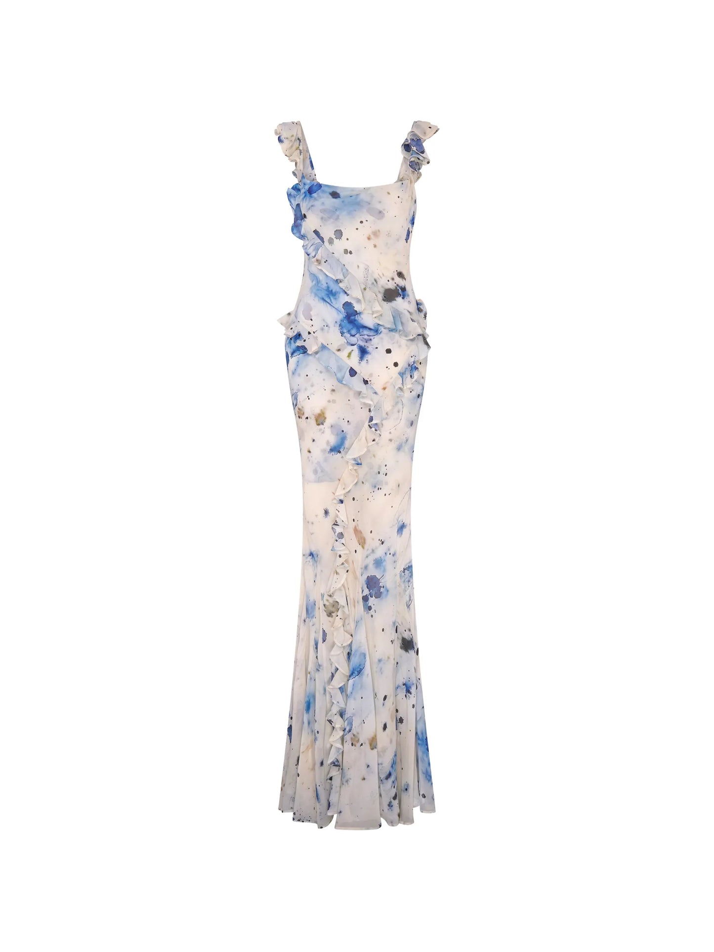 ruffled printed maxi dress