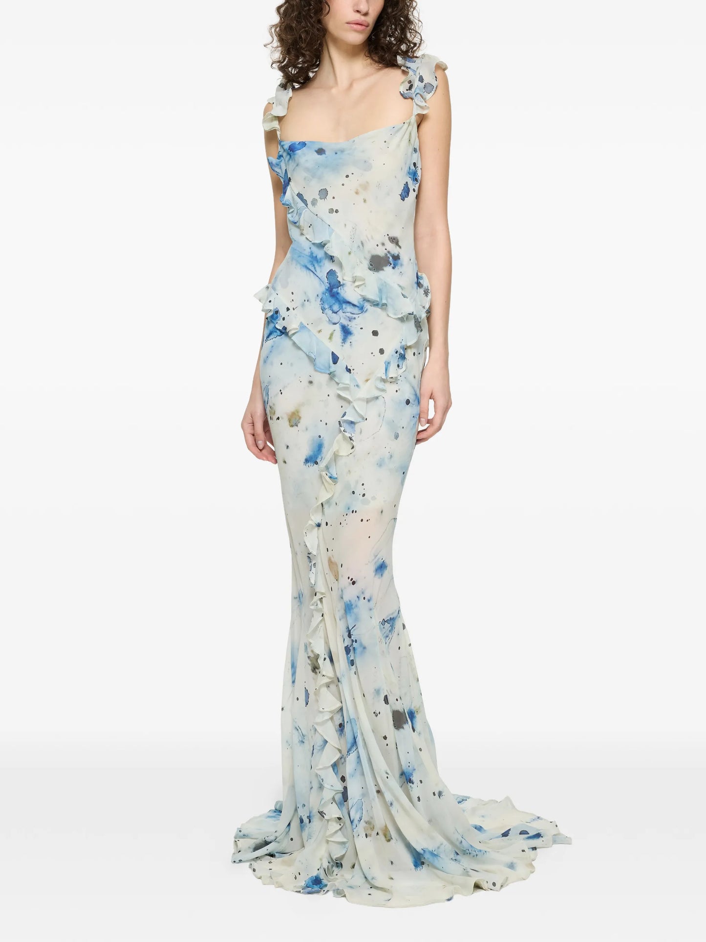 ruffled printed maxi dress