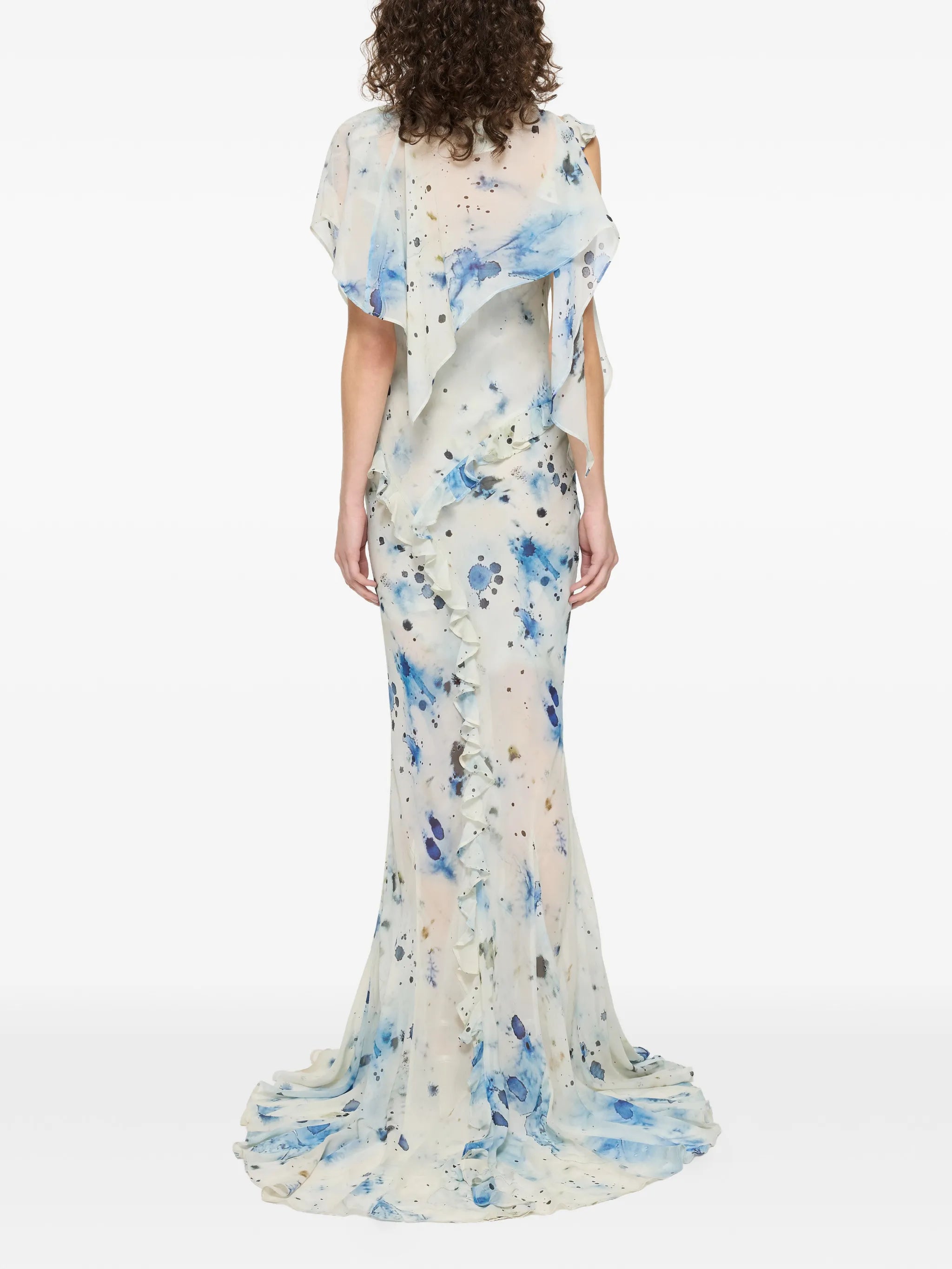 romantic ruffle dress ocean veil print