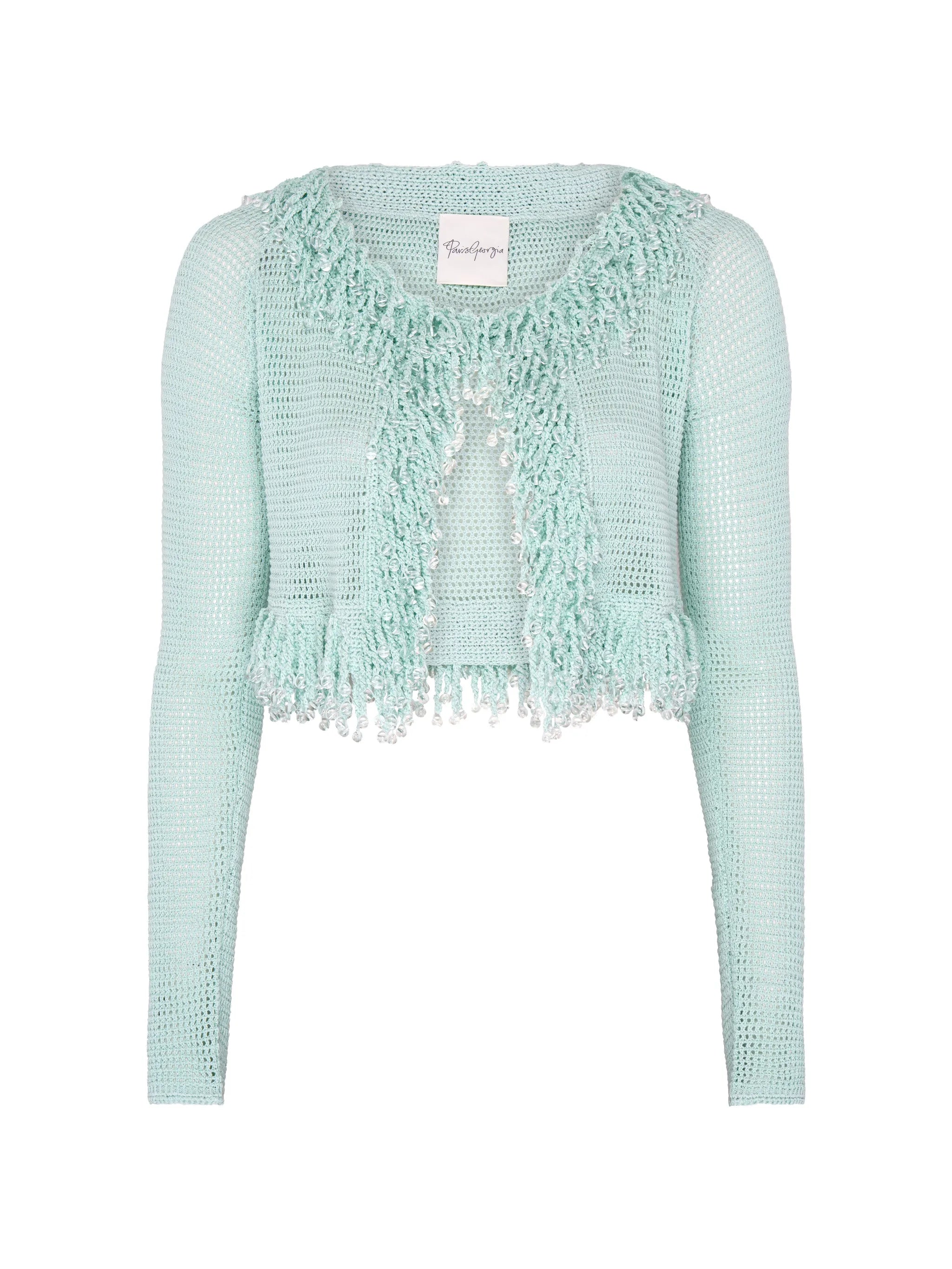fringed fishnet cardigan