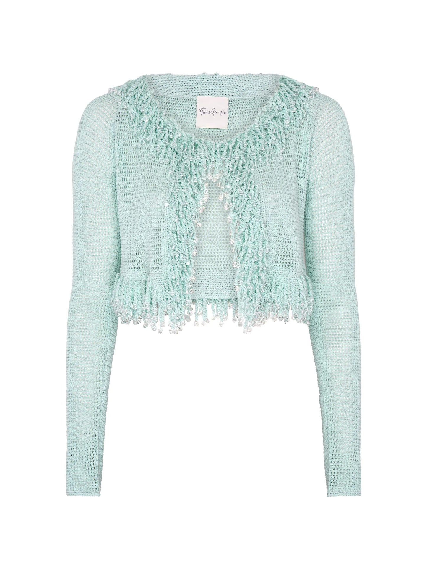 fringed fishnet cardigan