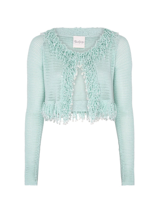 fringed fishnet cardigan