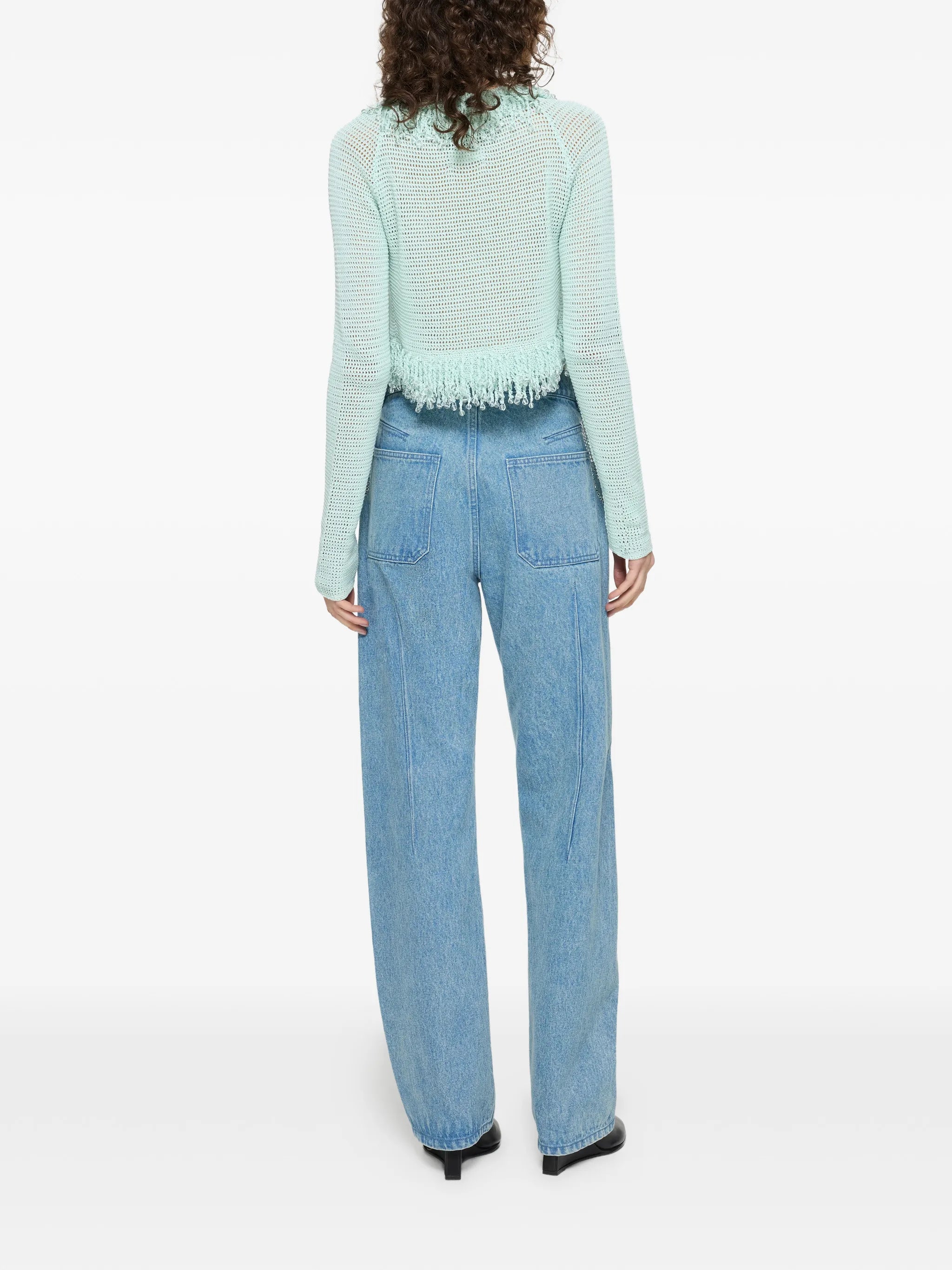 fringed fishnet cardigan