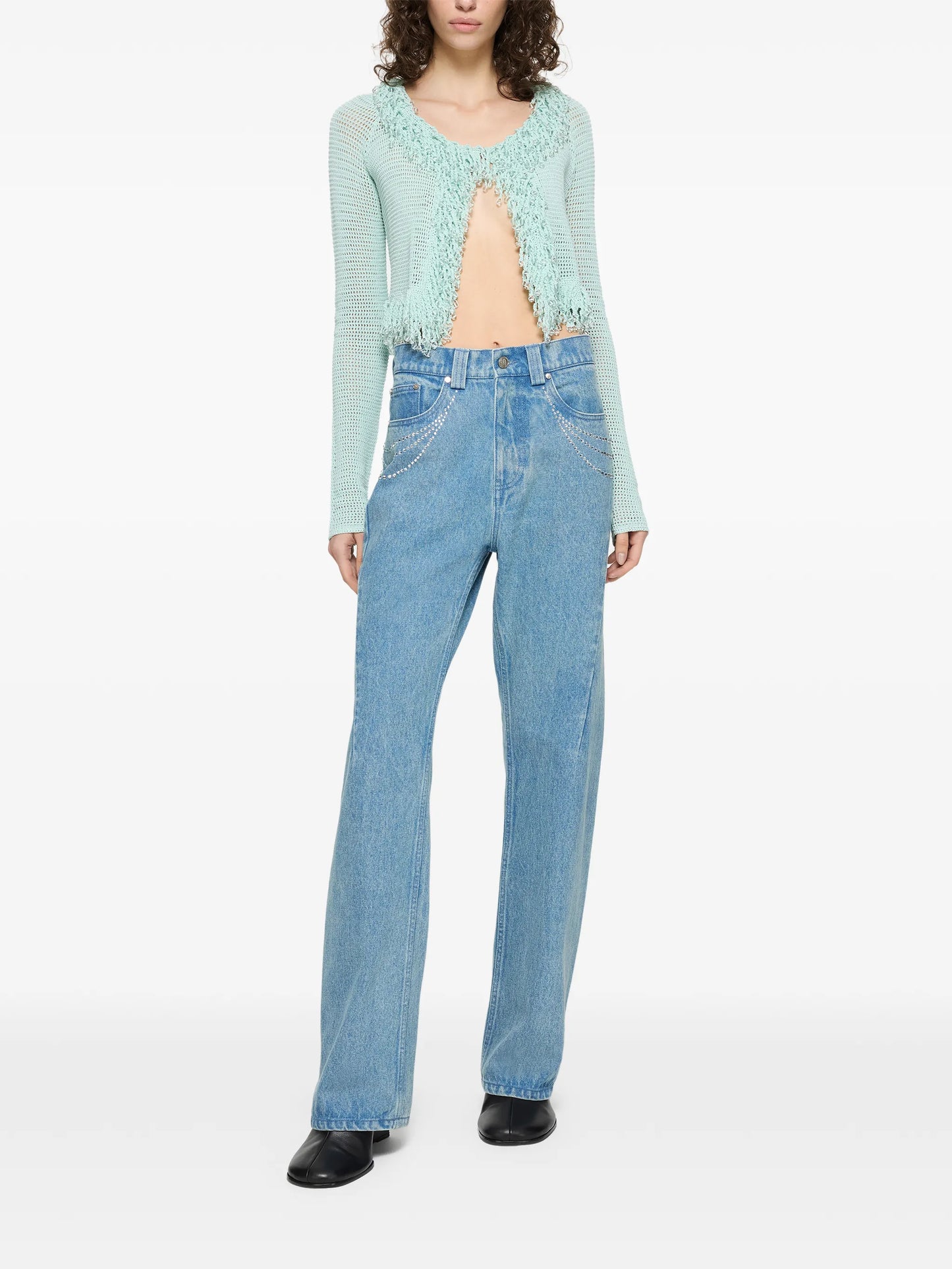 fringed fishnet cardigan