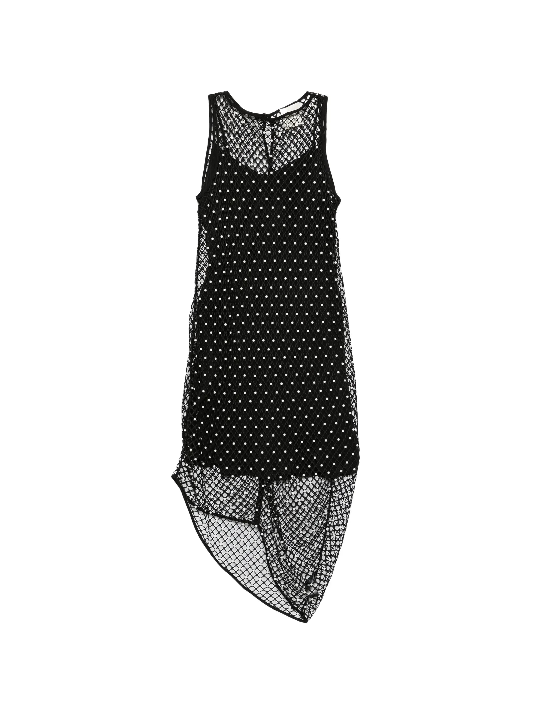 pearl-embellished asymmetric midi dress