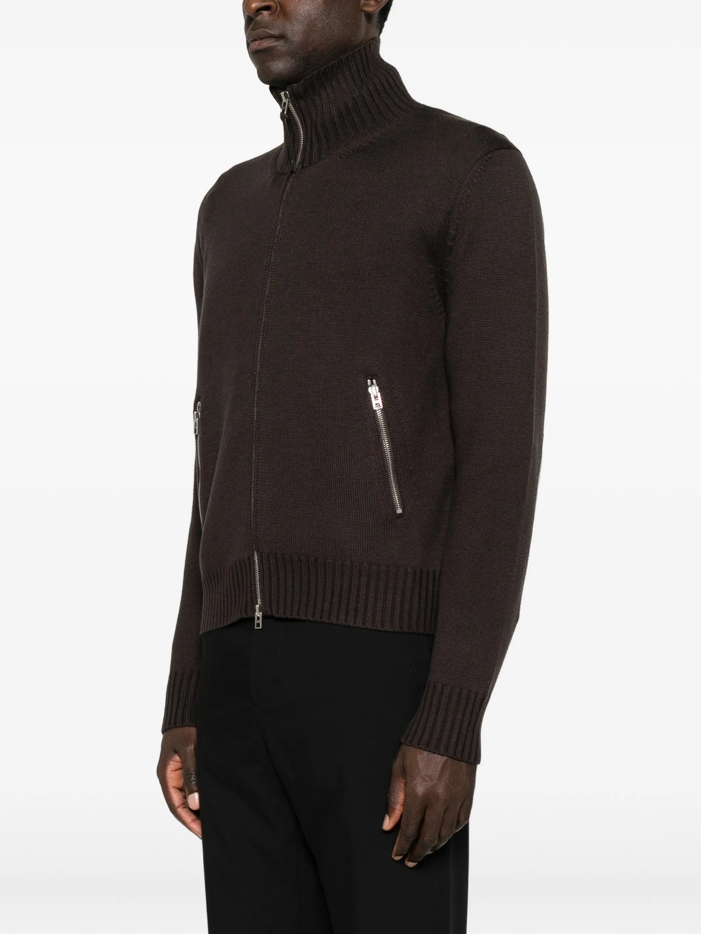leather-elbow patch zip-fastening cardigan