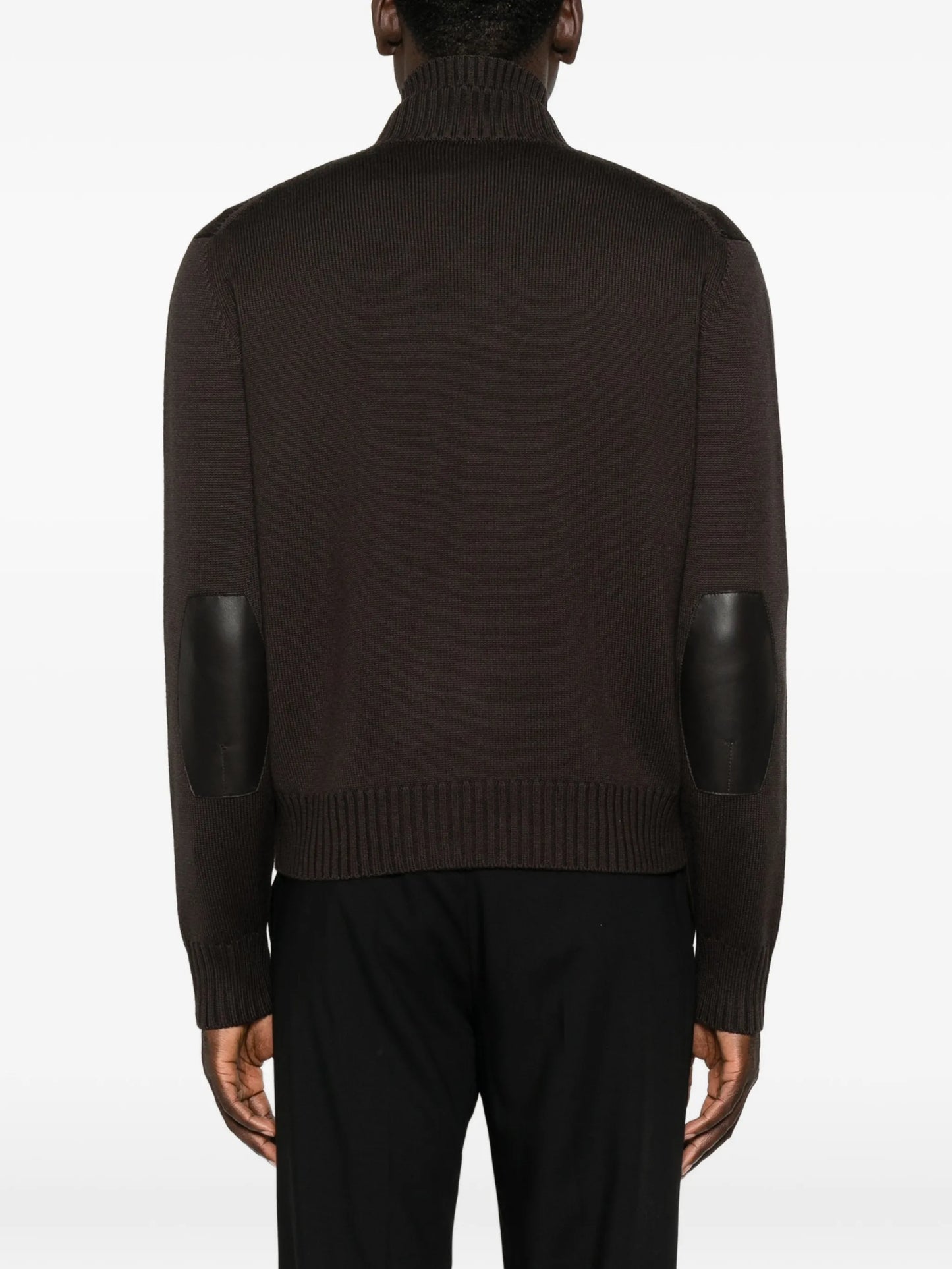 leather-elbow patch zip-fastening cardigan