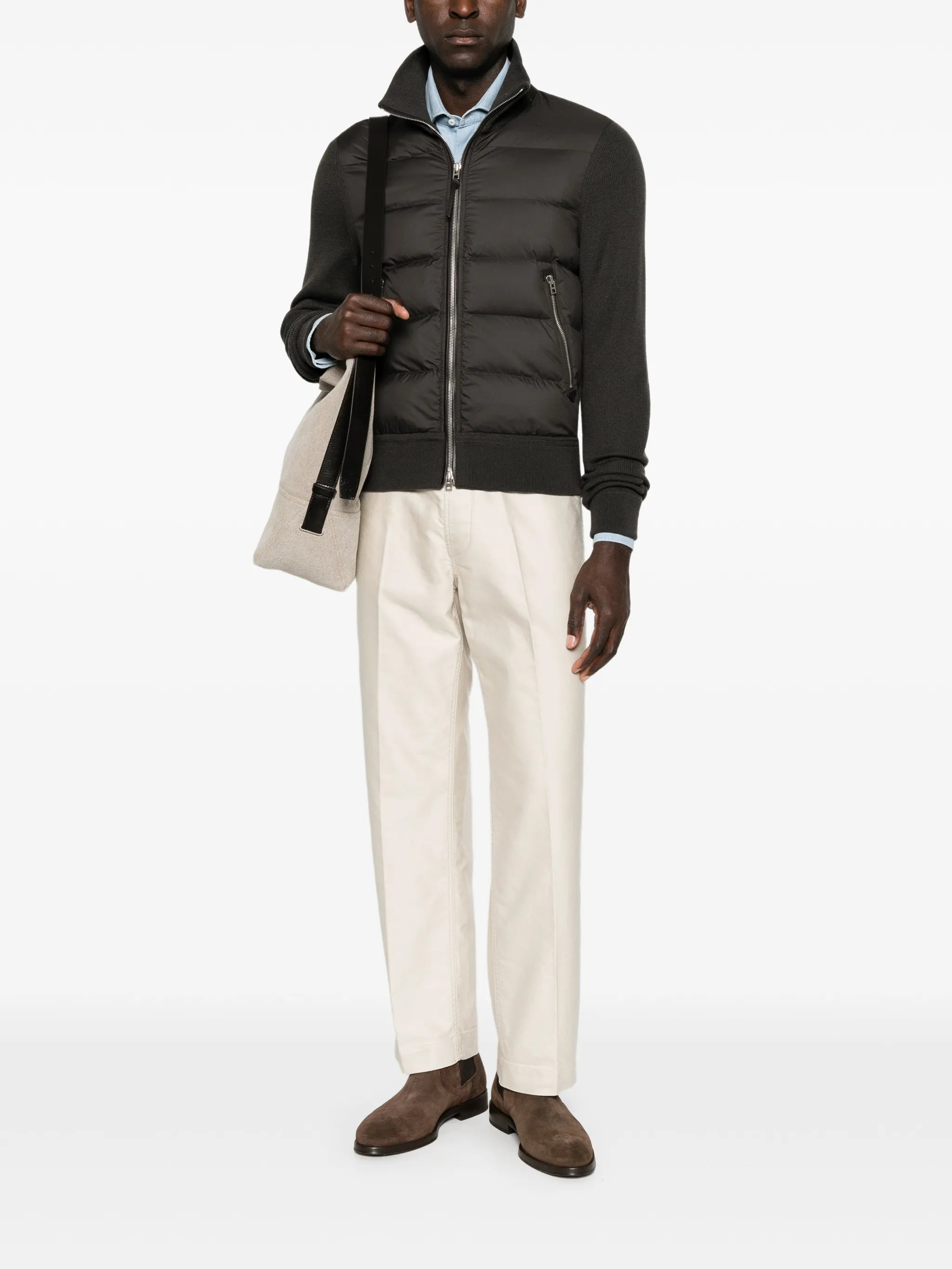 nylon down front merino zip through jacket