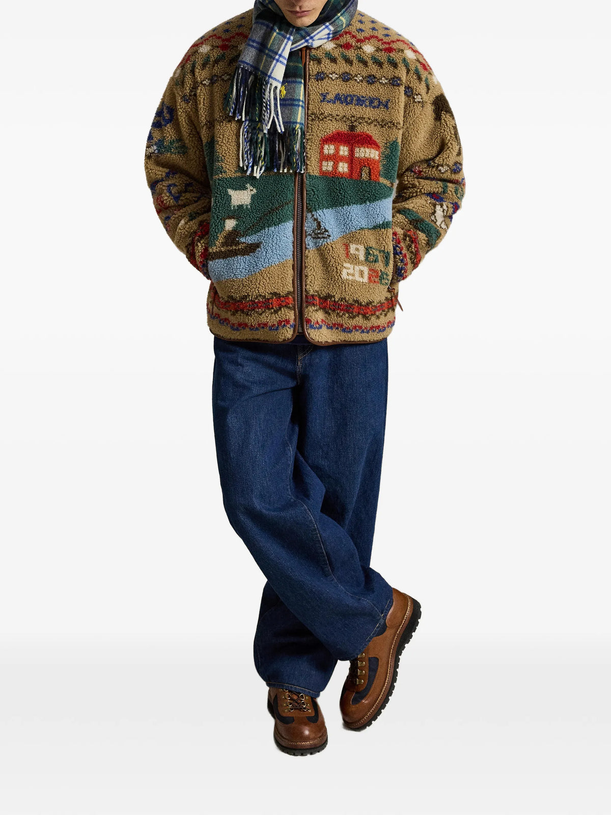 graphic-intarsia fleece sweatshirt