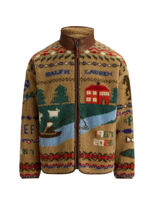 graphic-intarsia fleece sweatshirt
