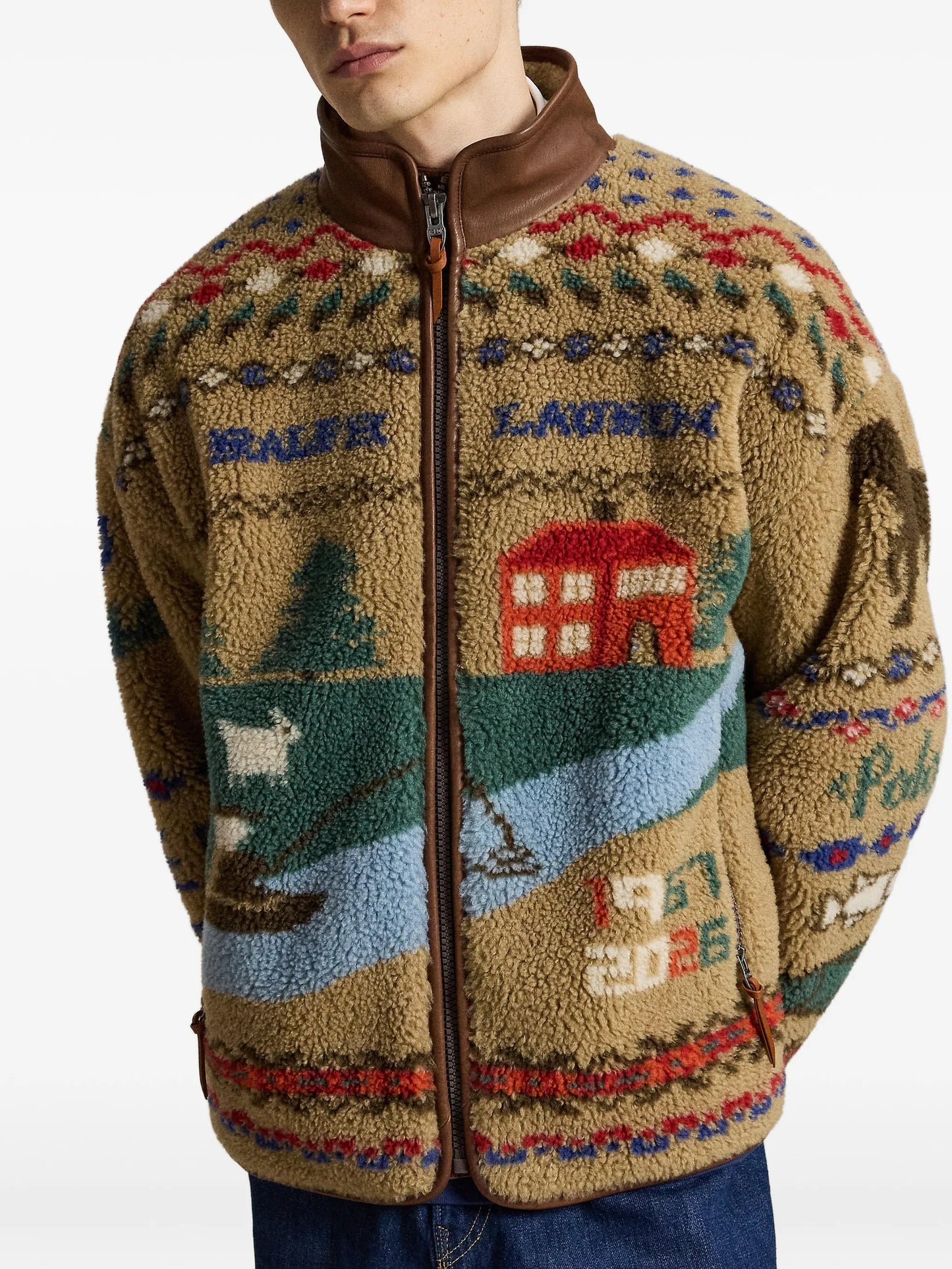 graphic-intarsia fleece sweatshirt