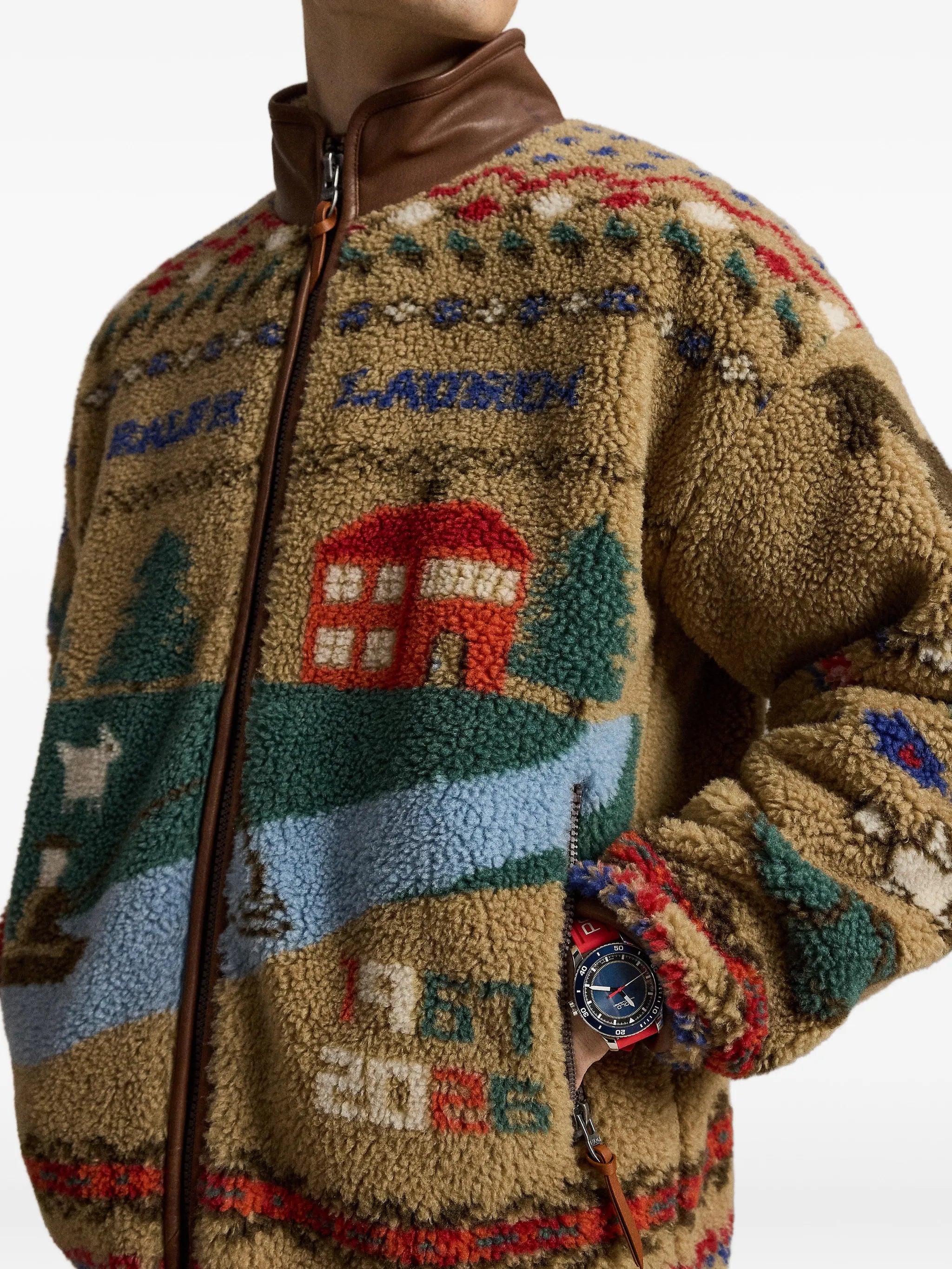 graphic-intarsia fleece sweatshirt