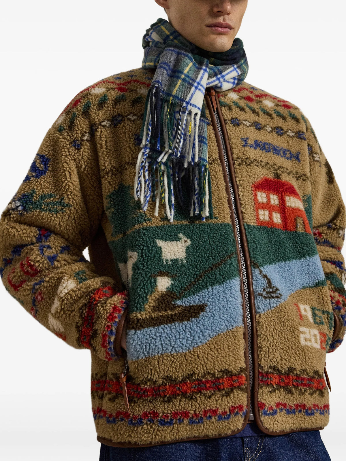 graphic-intarsia fleece sweatshirt