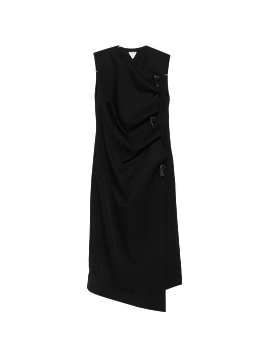 Knot leather-button midi dress