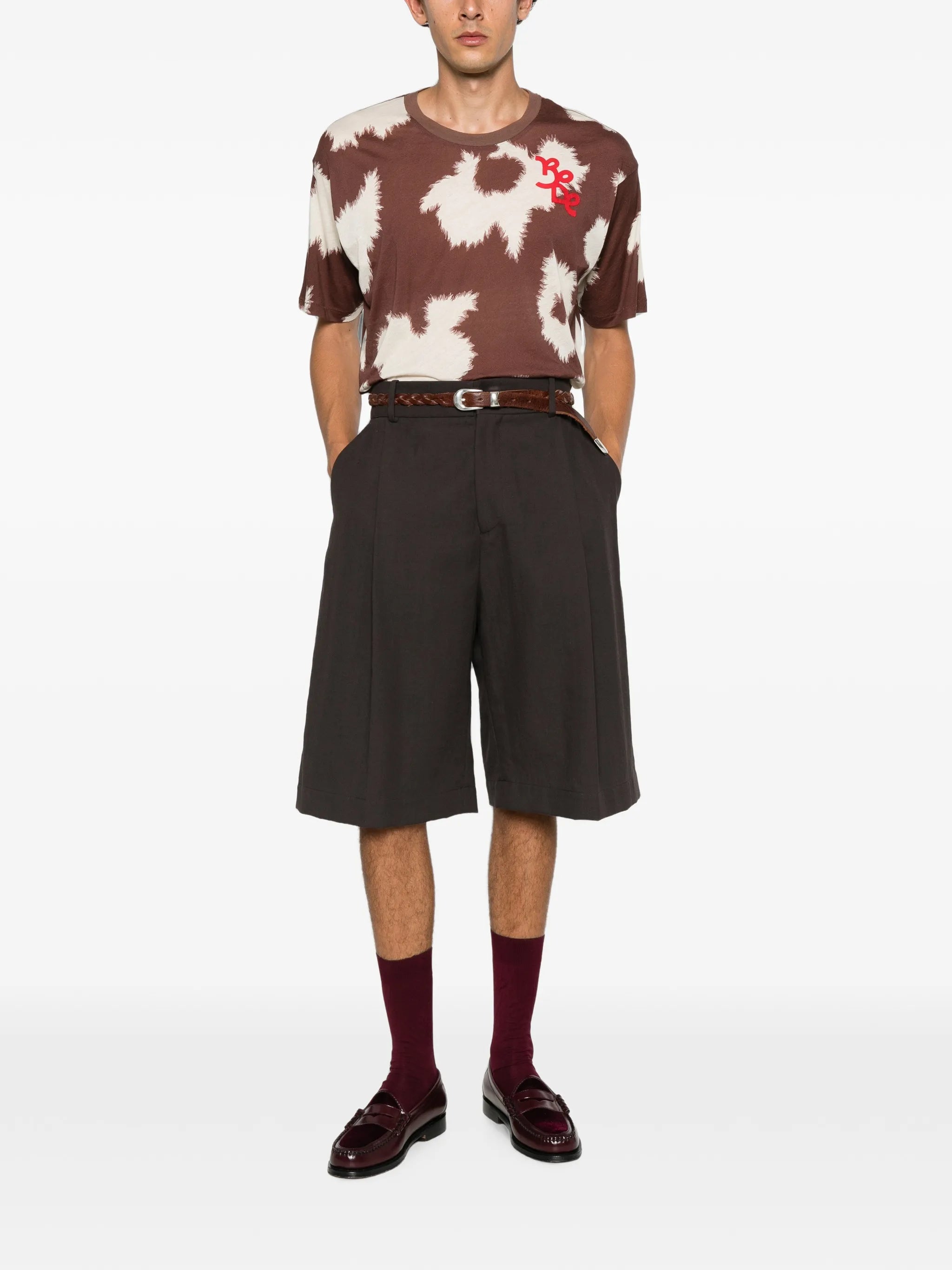 cow-print logo-embroidered T-shirt
