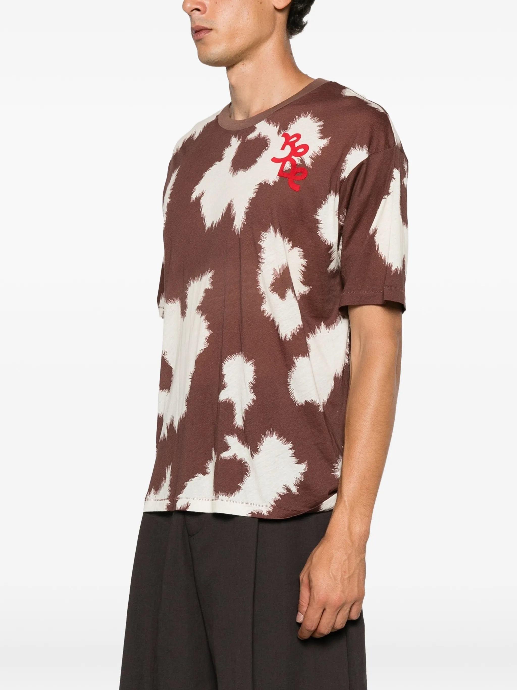 cow-print logo-embroidered T-shirt