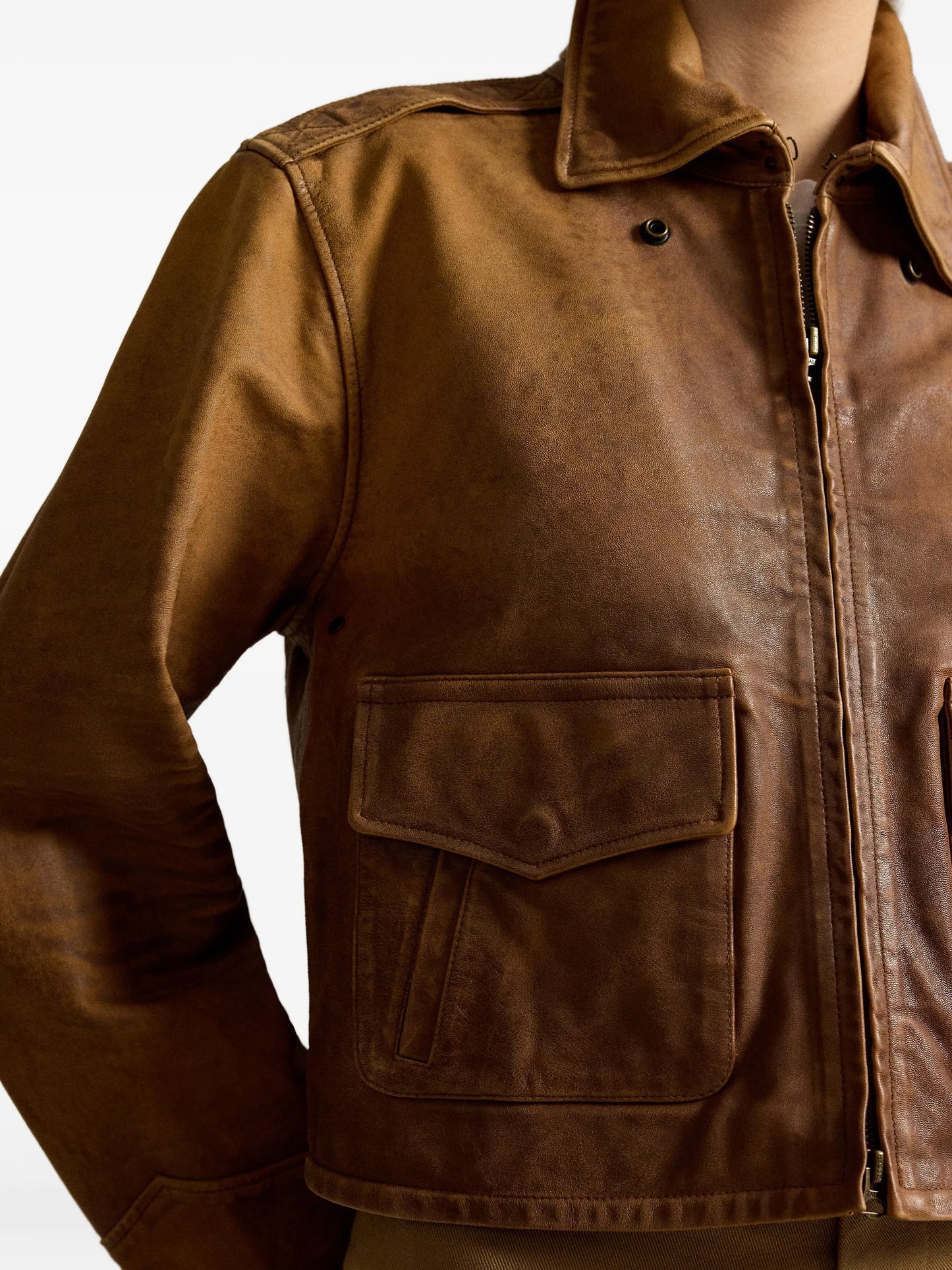 distressed cropped leather jacket