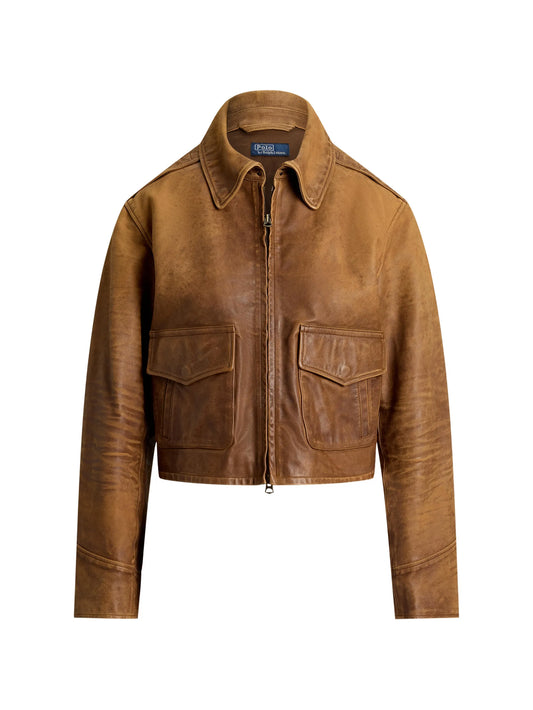 distressed cropped leather jacket